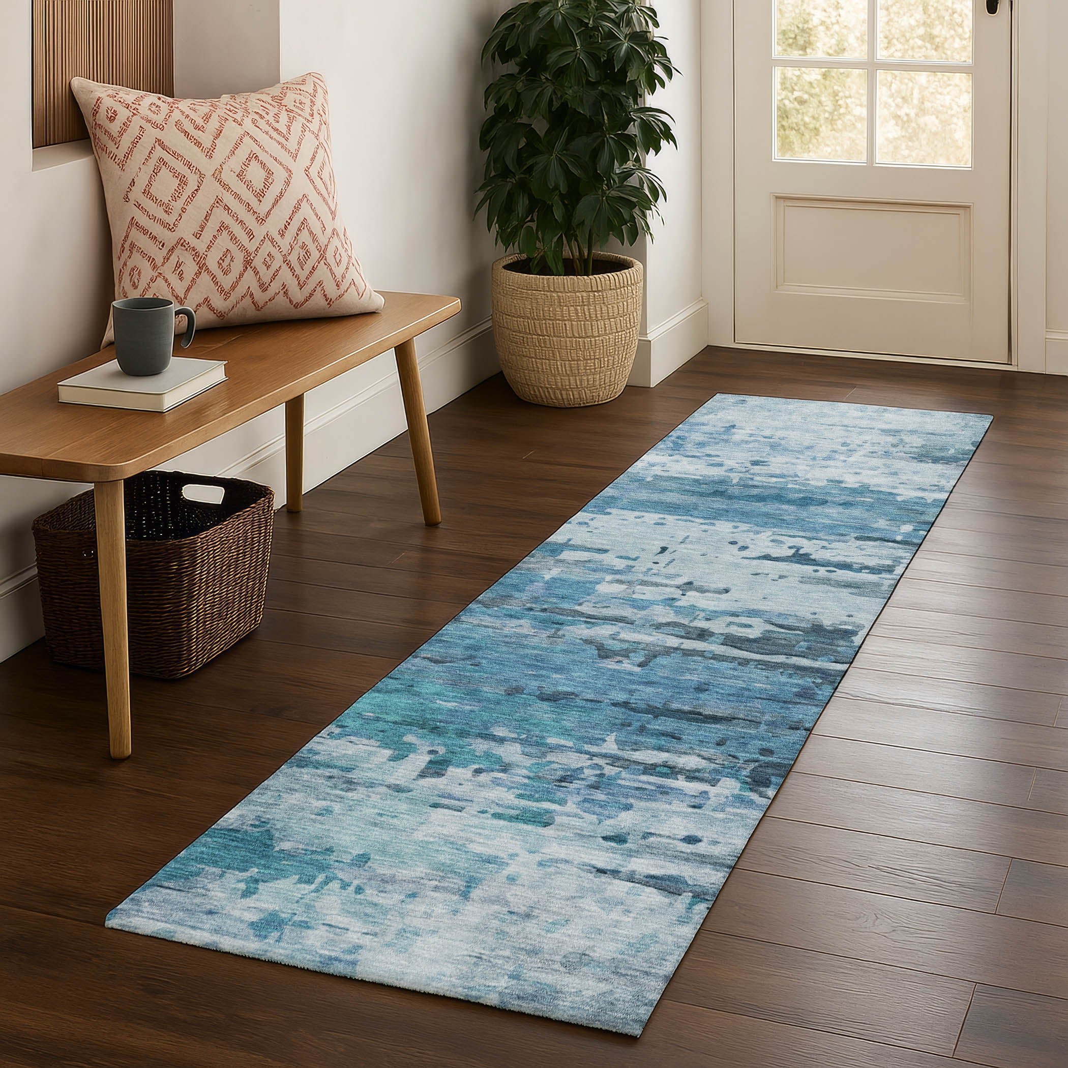 Sarajevo Machine Washable Transitional Blue Rug 2'3" x 7'6" #shape_Runner