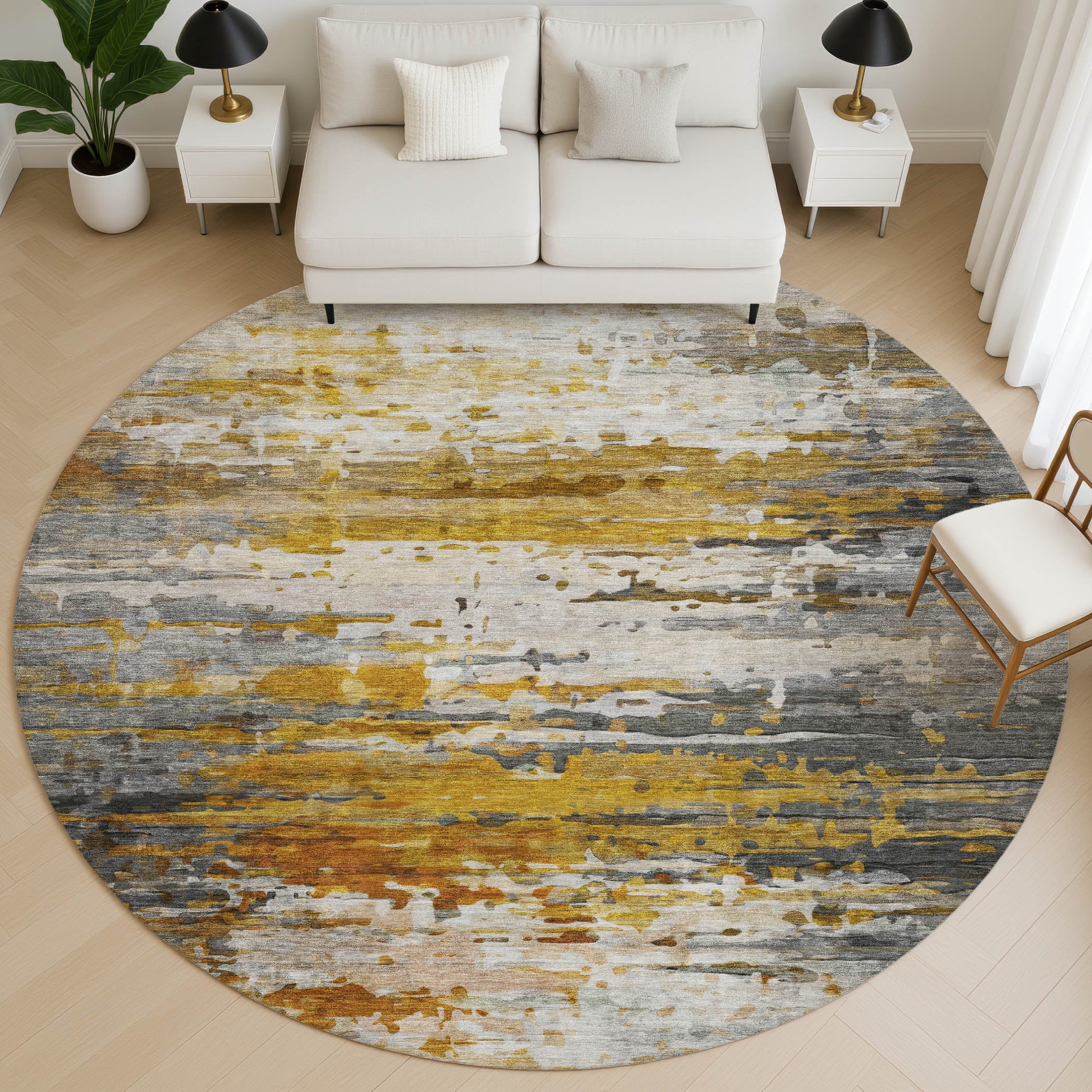Sarajevo Machine Washable Transitional Copper Orange Rug 8' x 8' #shape_Round