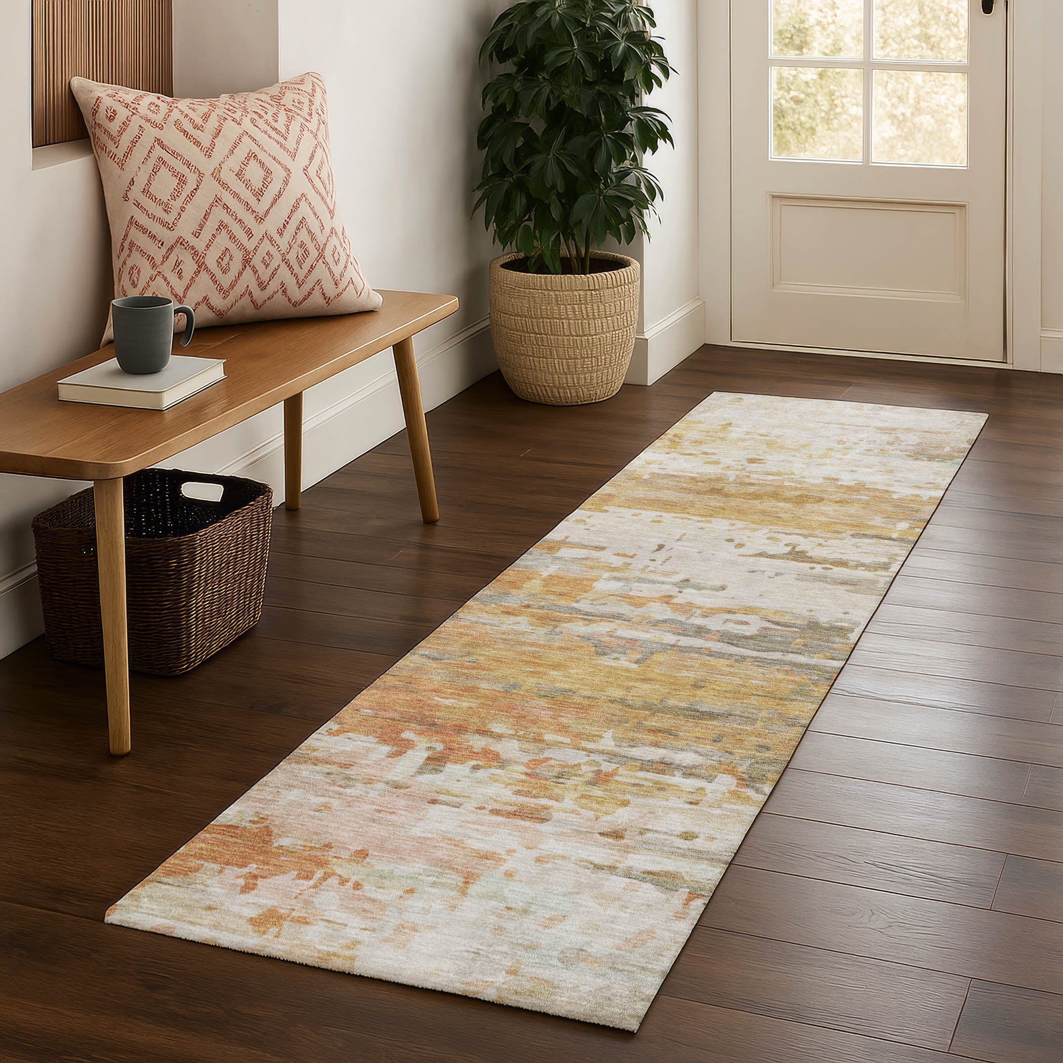 Sarajevo Machine Washable Transitional Khaki Brown Rug 2'3" x 7'6" #shape_Runner