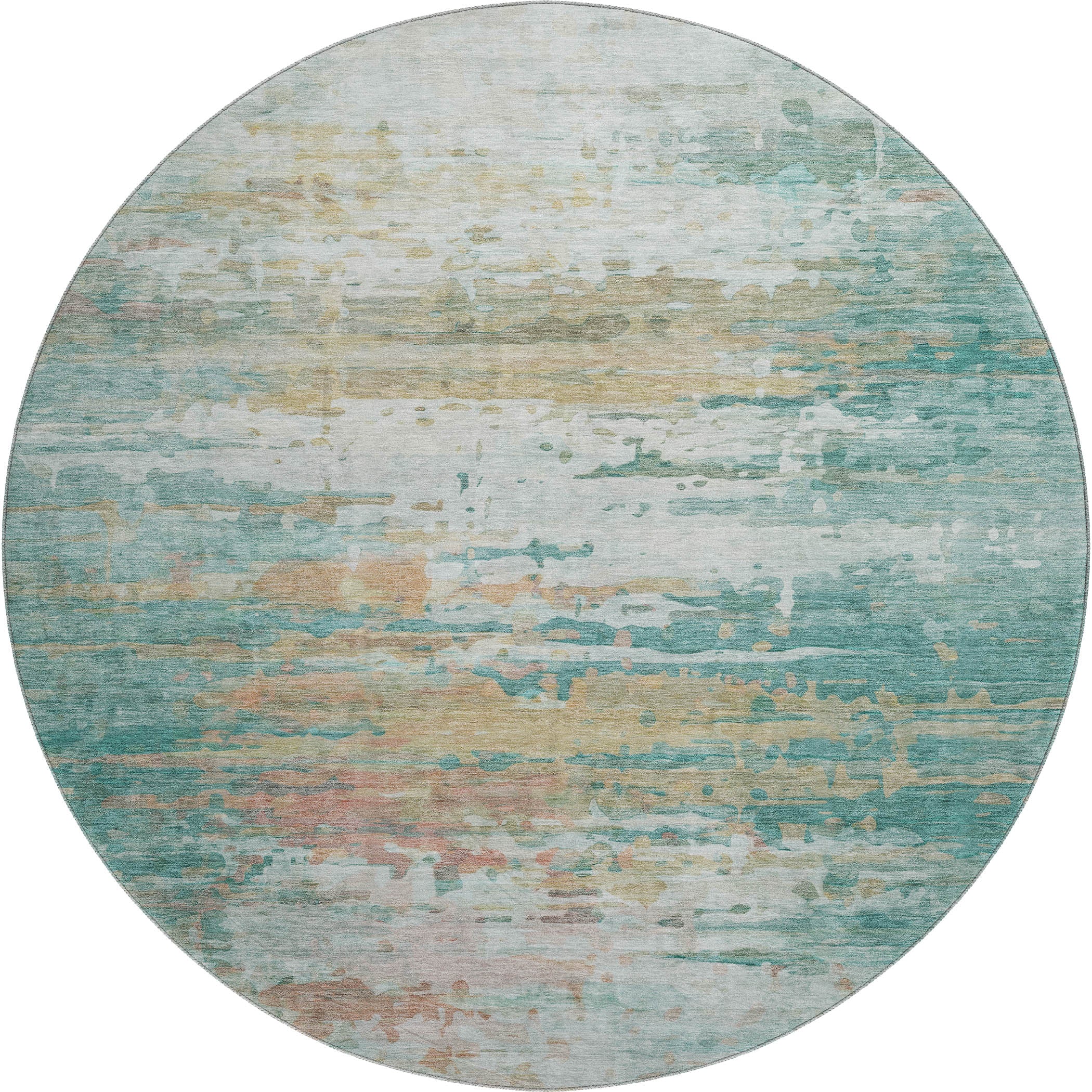 Sarajevo Machine Washable Transitional Teal Rug 8' x 8' #shape_Round