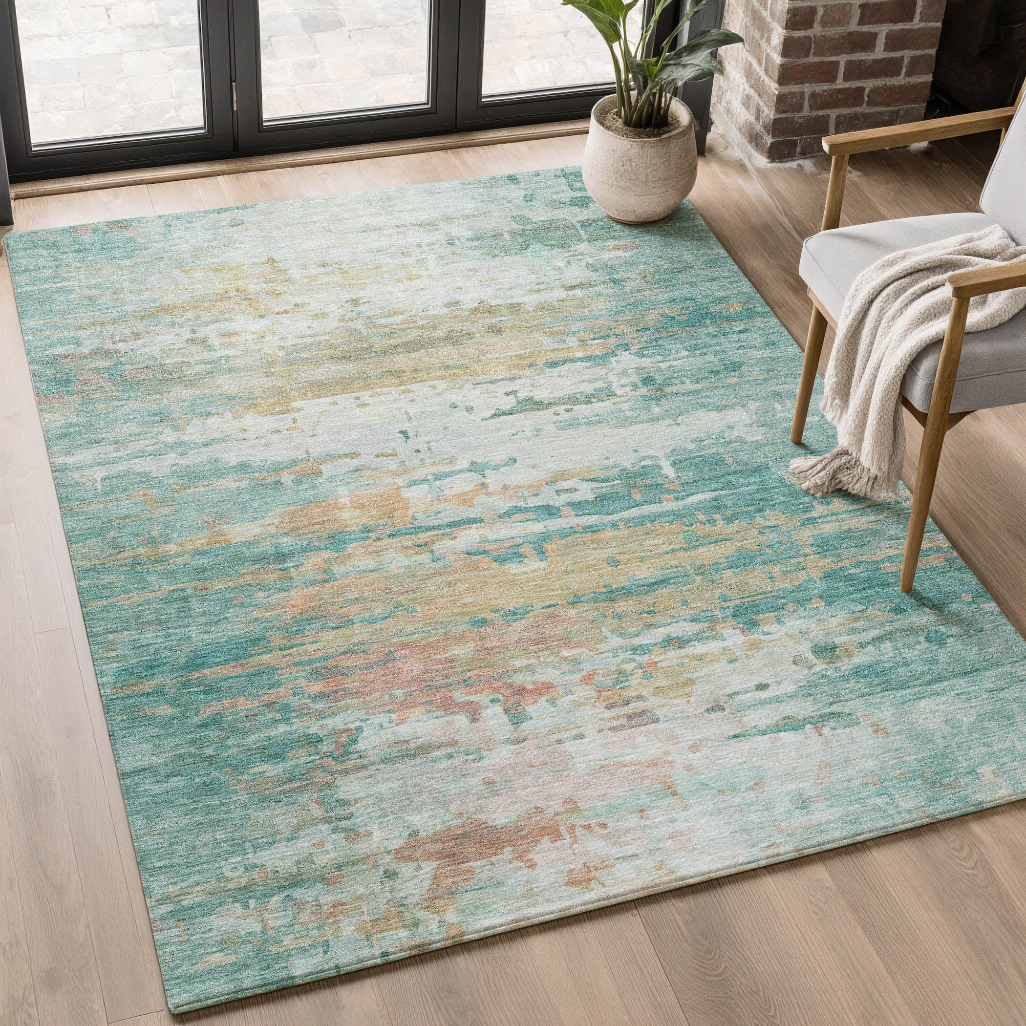 Sarajevo Machine Washable Transitional Teal Rug 2'6" x 3'10" #shape_Rectangle