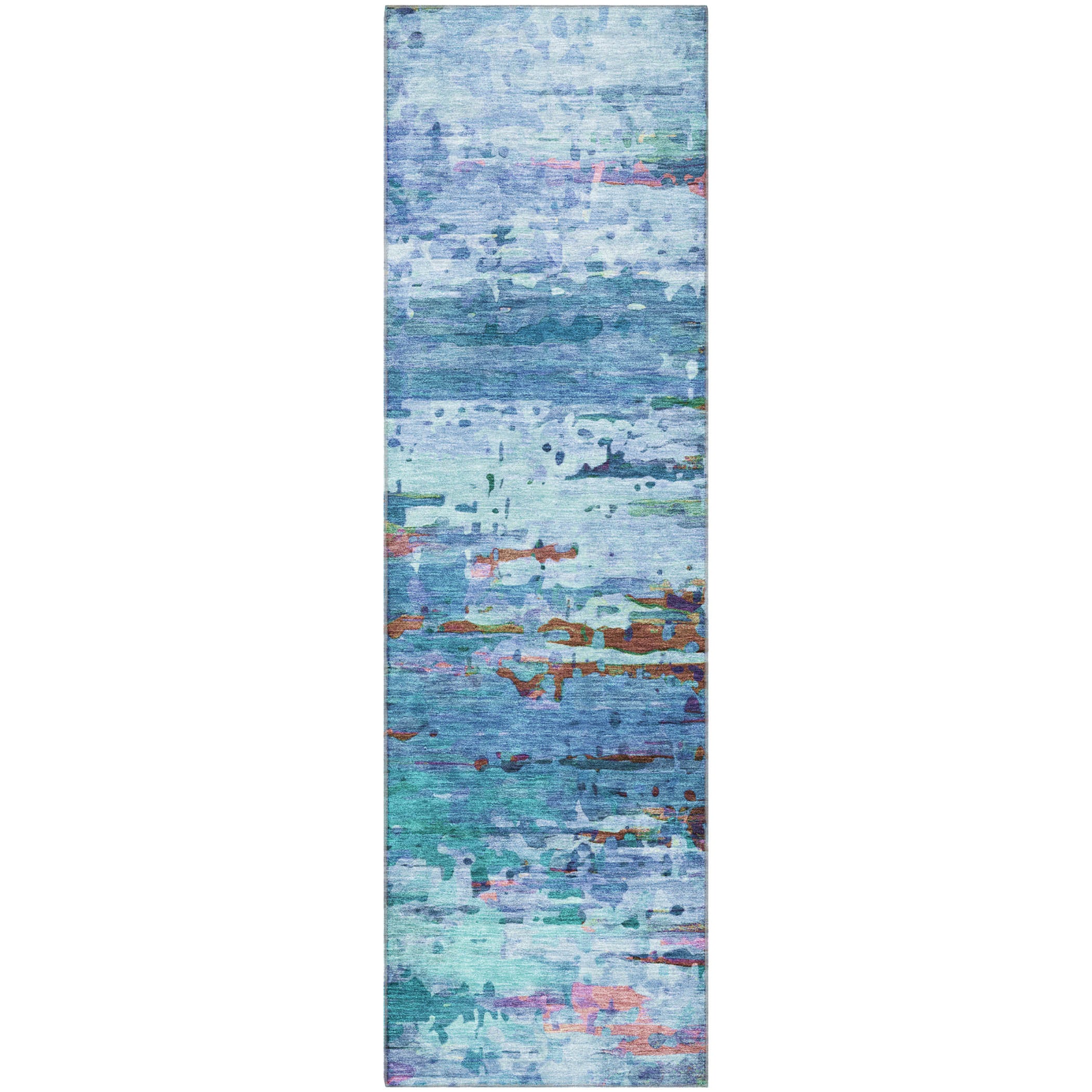 Oaxaca Machine Washable Transitional Blue Rug 2'3" x 7'6" #shape_Runner