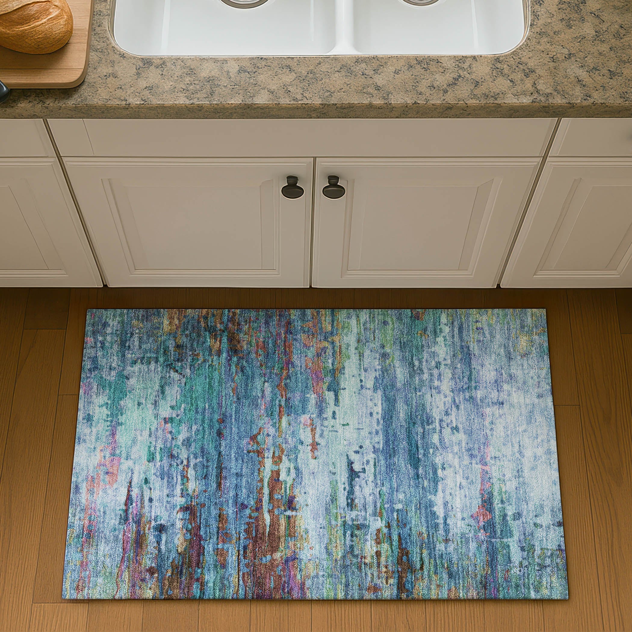 Oaxaca Machine Washable Transitional Blue Rug 1'8" x 2'6" #shape_Rectangle