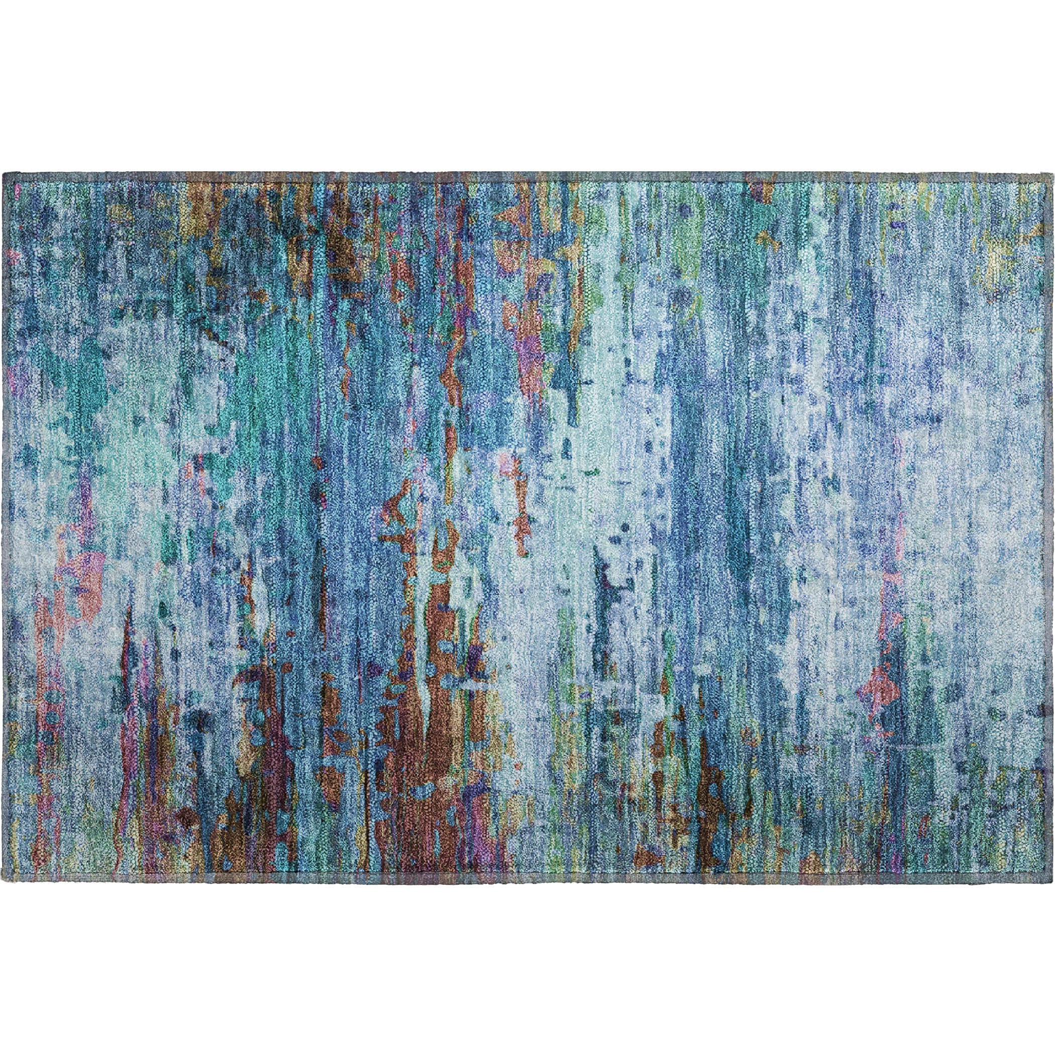 Oaxaca Machine Washable Transitional Blue Rug 1'8" x 2'6" #shape_Rectangle
