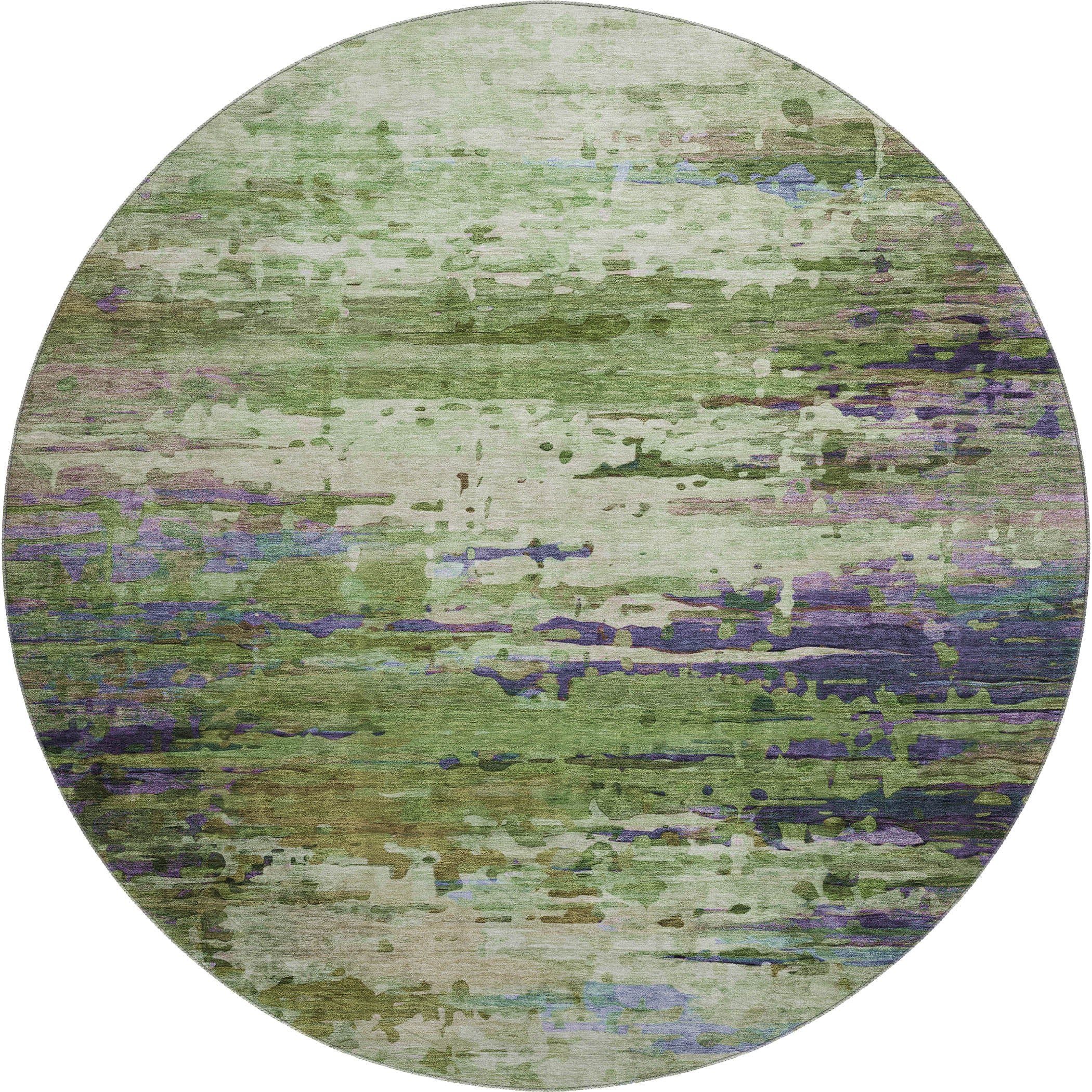 Oaxaca Machine Washable Transitional Green Rug 8' x 8' #shape_Round