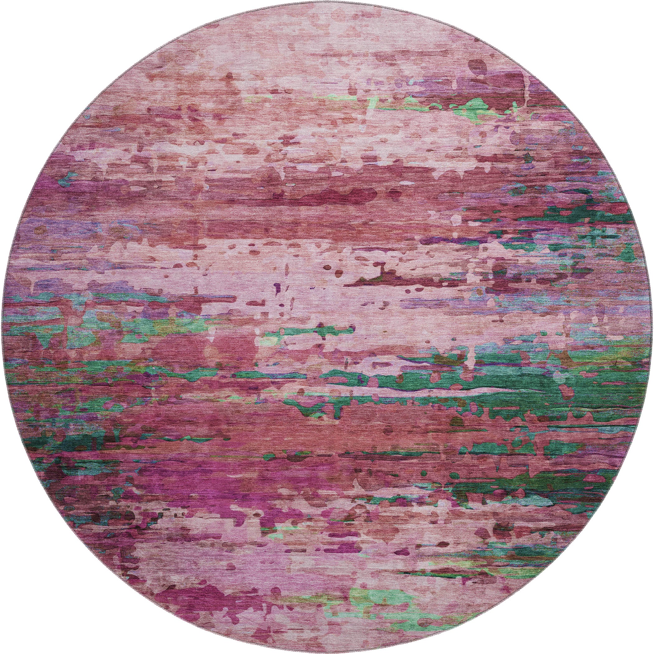 Oaxaca Machine Washable Transitional Pink Rug 8' x 8' #shape_Round