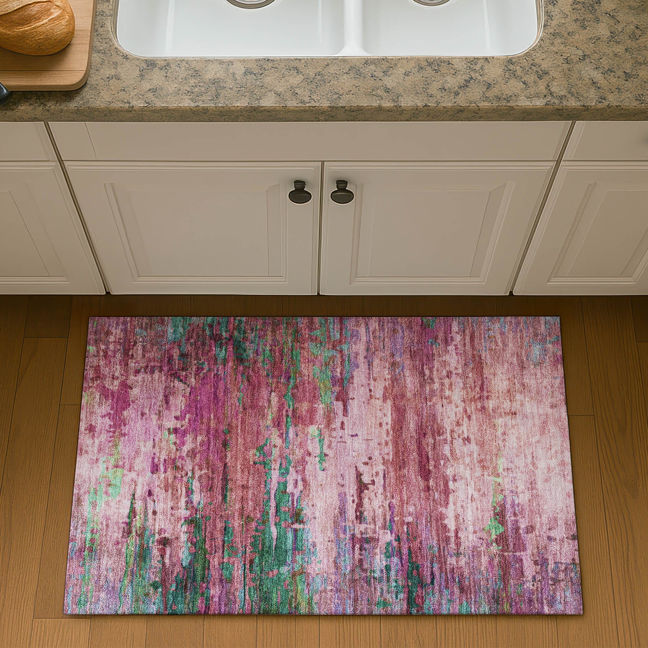 Oaxaca Machine Washable Transitional Pink Rug 1'8" x 2'6" #shape_Rectangle