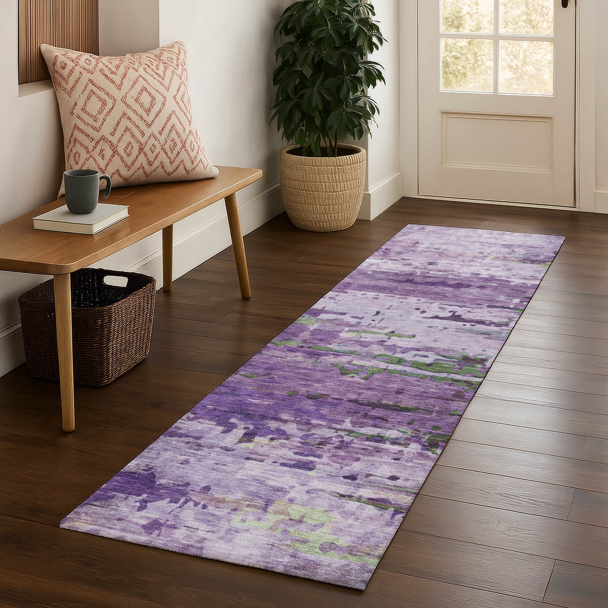 Oaxaca Machine Washable Transitional Purple Rug 2'3" x 7'6" #shape_Runner