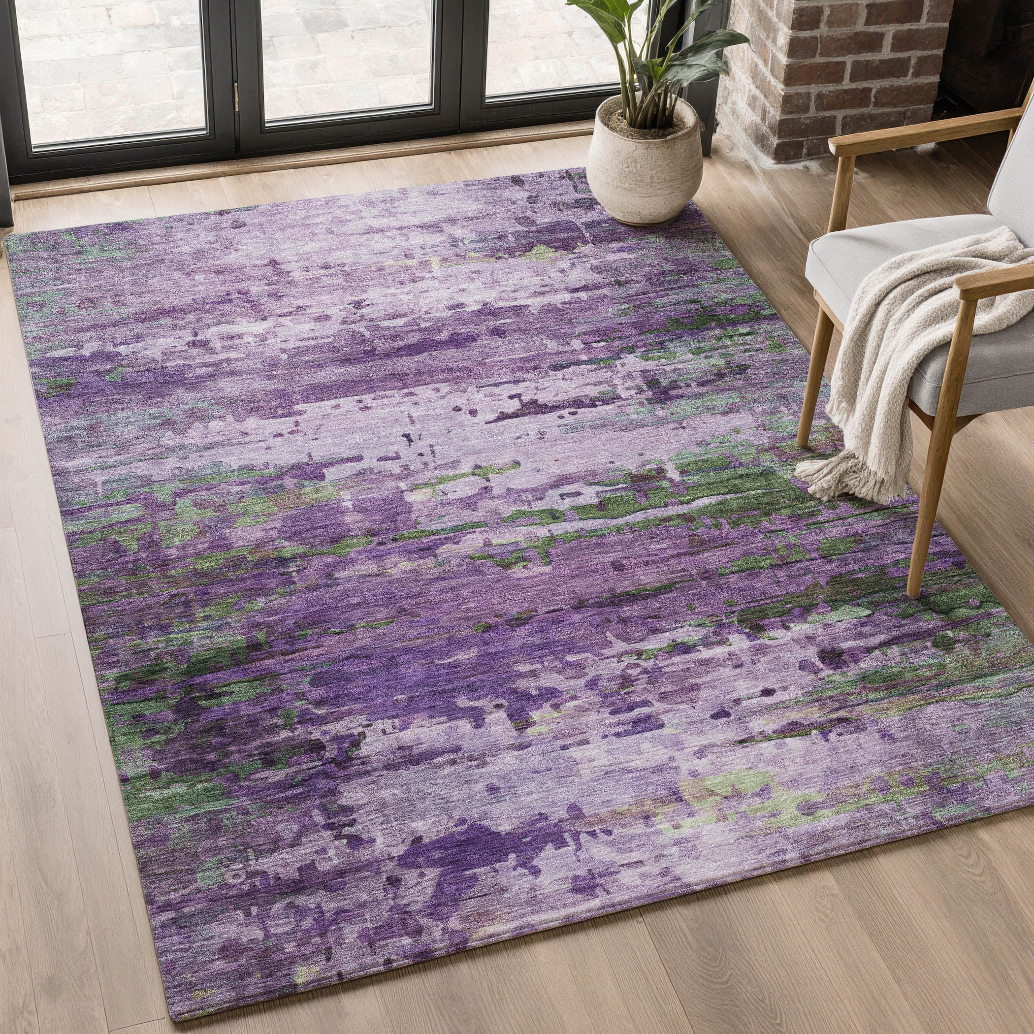 Oaxaca Machine Washable Transitional Purple Rug 2'6" x 3'10" #shape_Rectangle