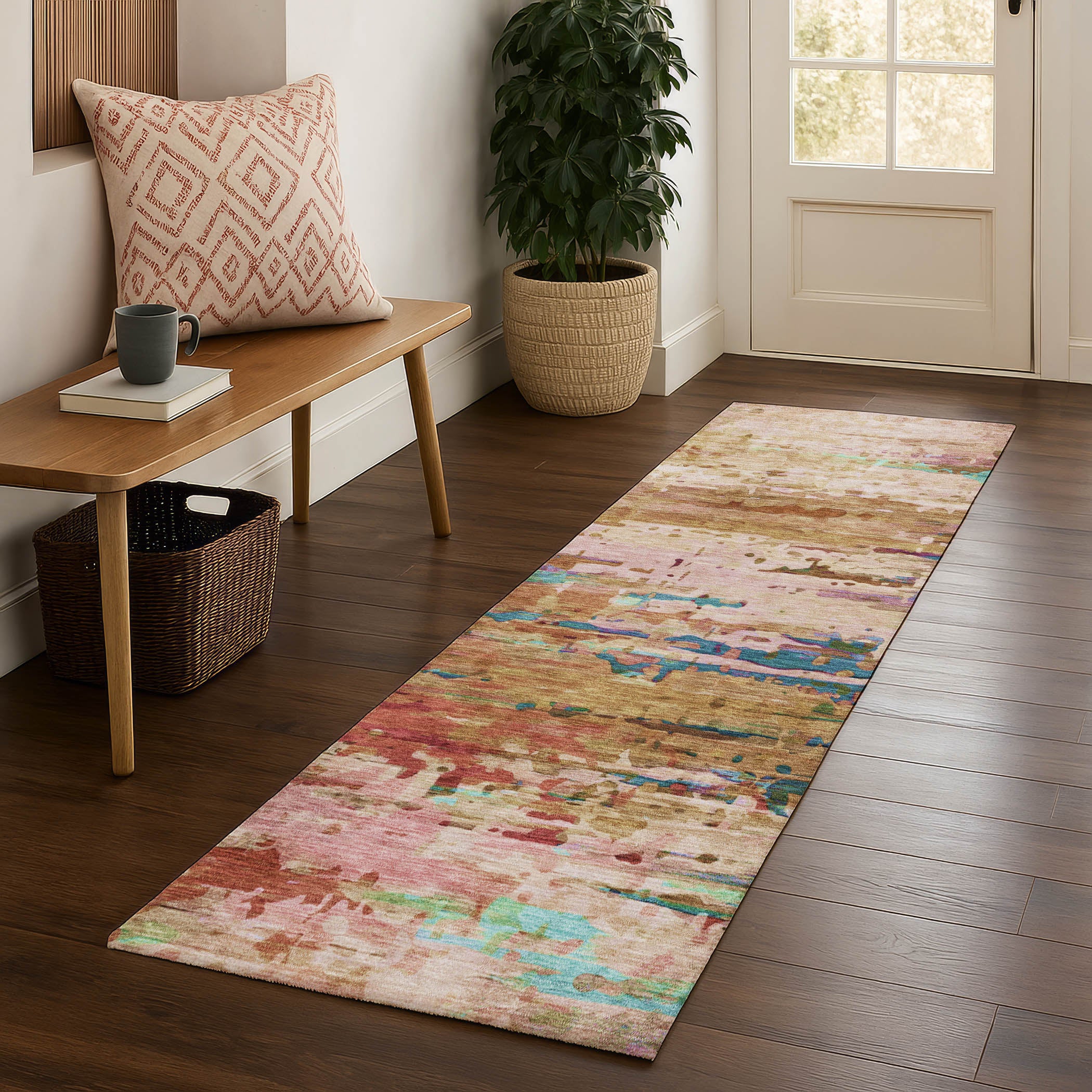 Oaxaca Machine Washable Transitional Sage Green Rug 2'3" x 7'6" #shape_Runner