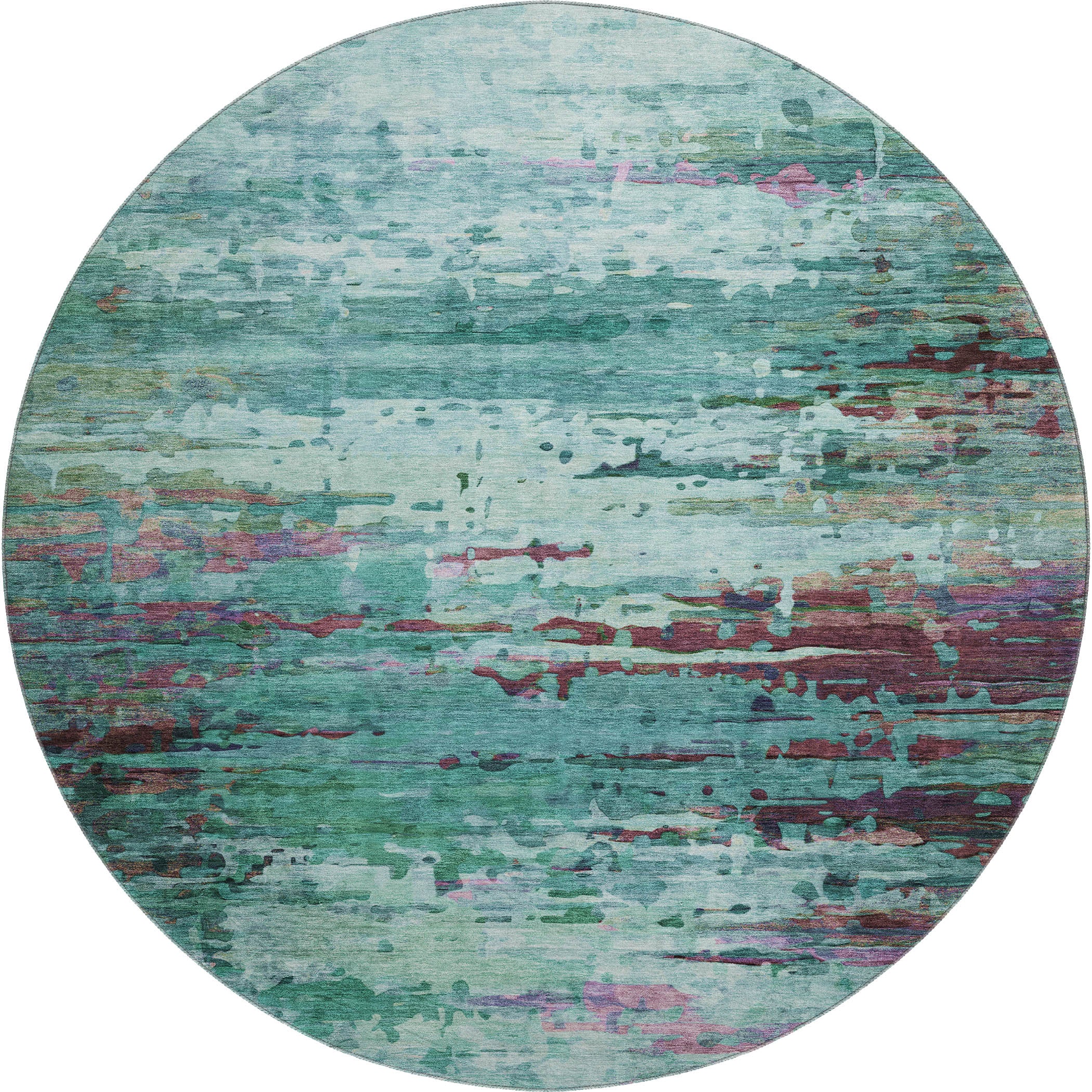 Oaxaca Machine Washable Transitional Teal Rug 8' x 8' #shape_Round