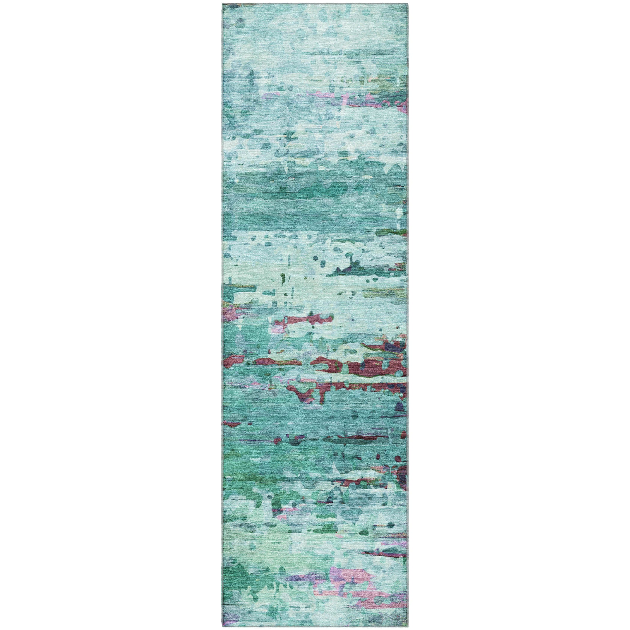 Oaxaca Machine Washable Transitional Teal Rug 2'3" x 7'6" #shape_Runner