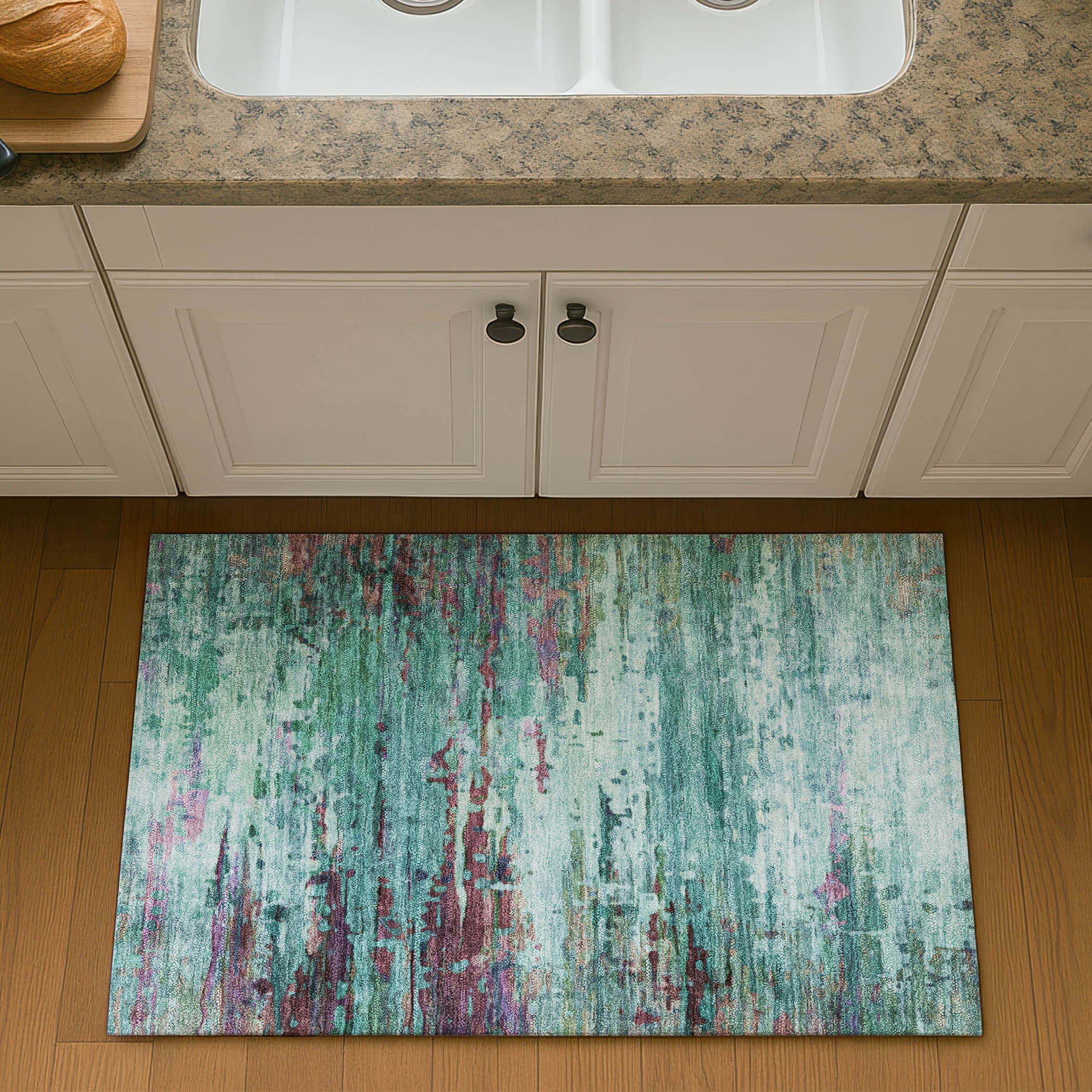 Oaxaca Machine Washable Transitional Teal Rug 1'8" x 2'6" #shape_Rectangle