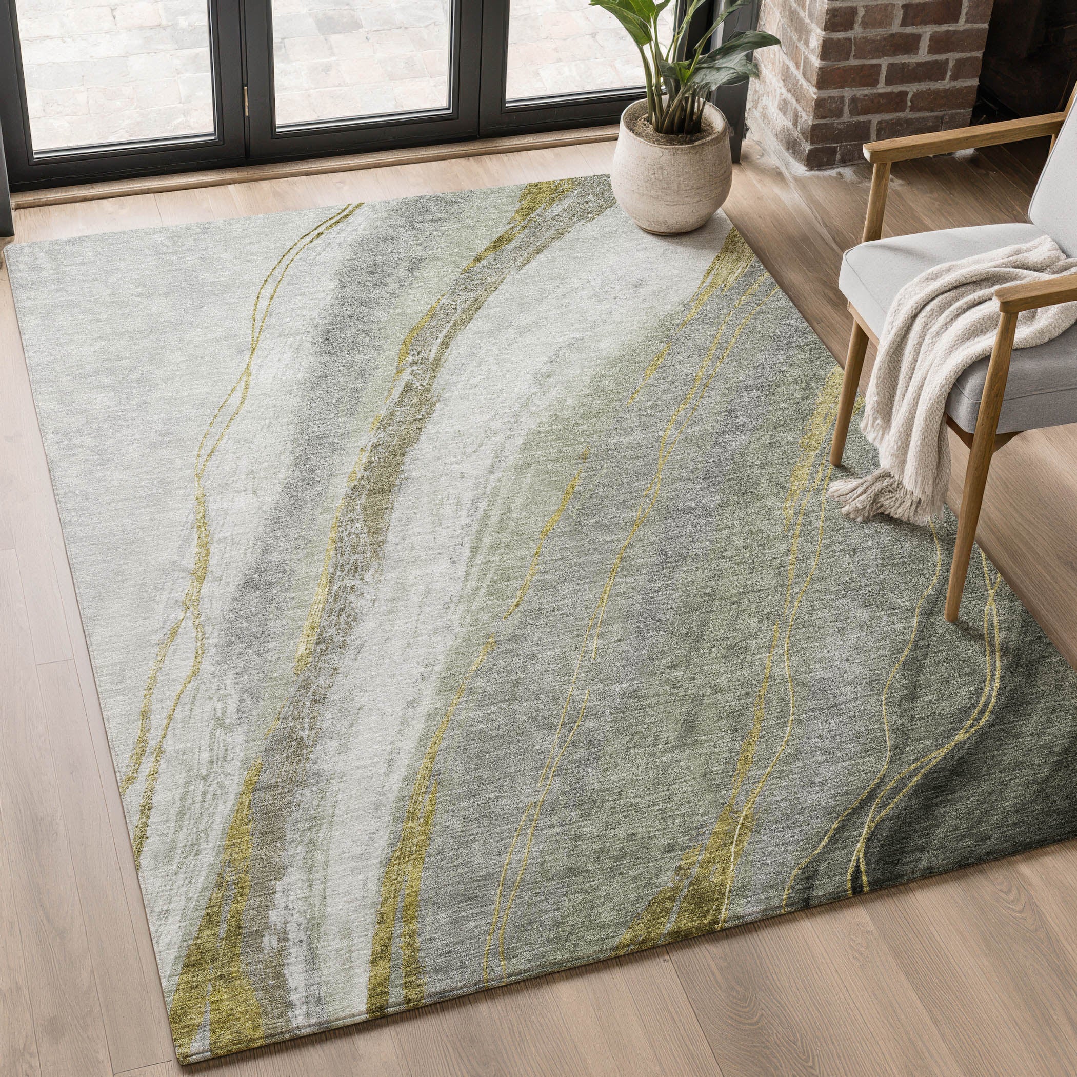 Kyoto Machine Washable Transitional Aloe Green Rug 2'6" x 3'10" #shape_Rectangle