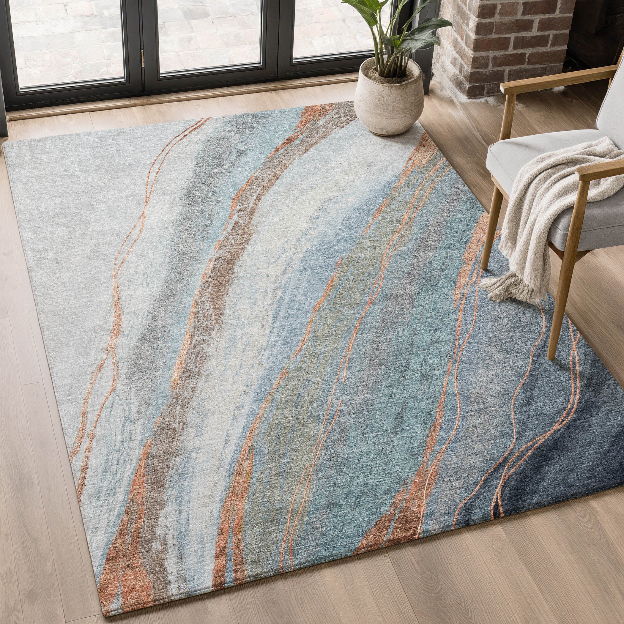Kyoto Machine Washable Transitional Blue Rug 2'6" x 3'10" #shape_Rectangle