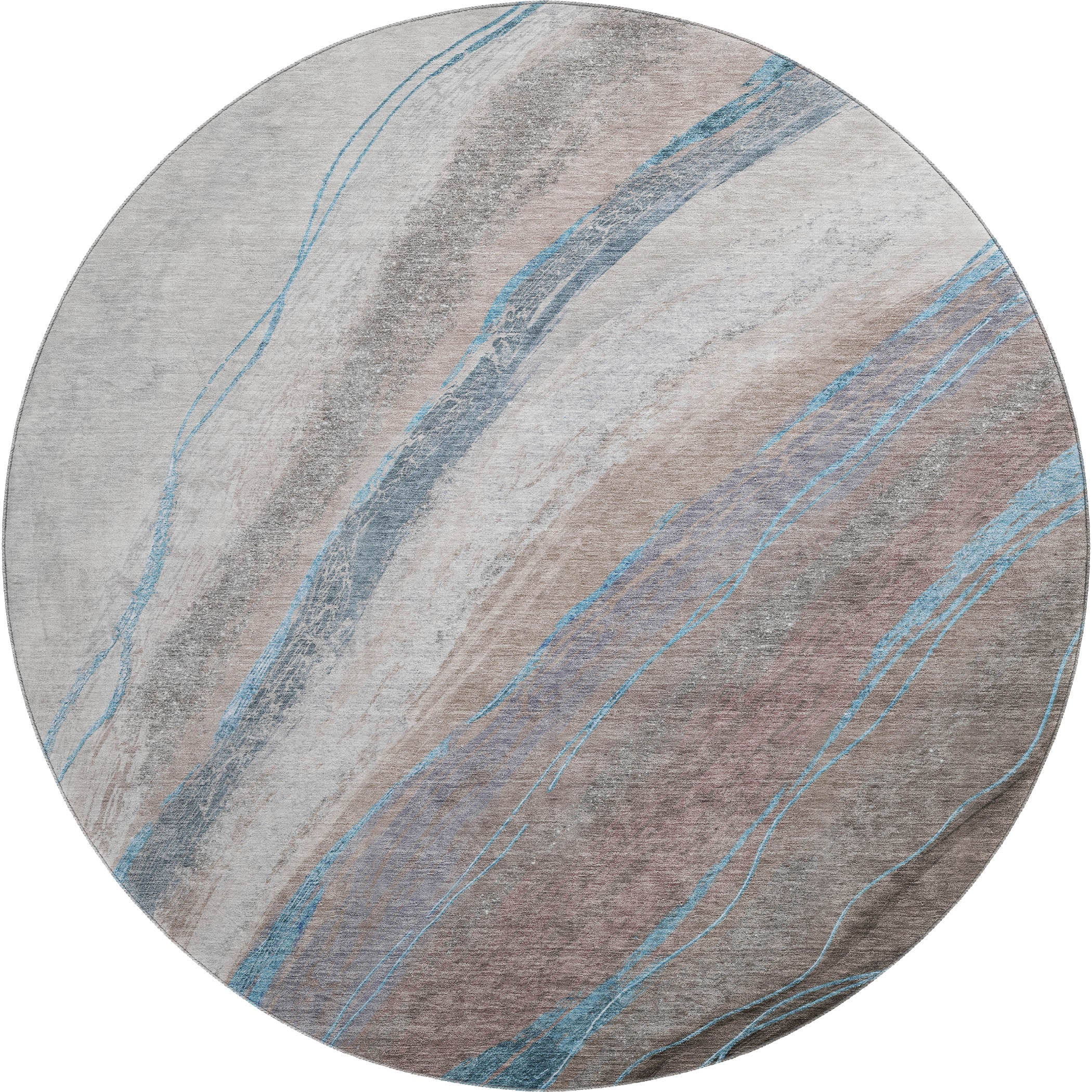 Kyoto Machine Washable Transitional Brown Rug 8' x 8' #shape_Round