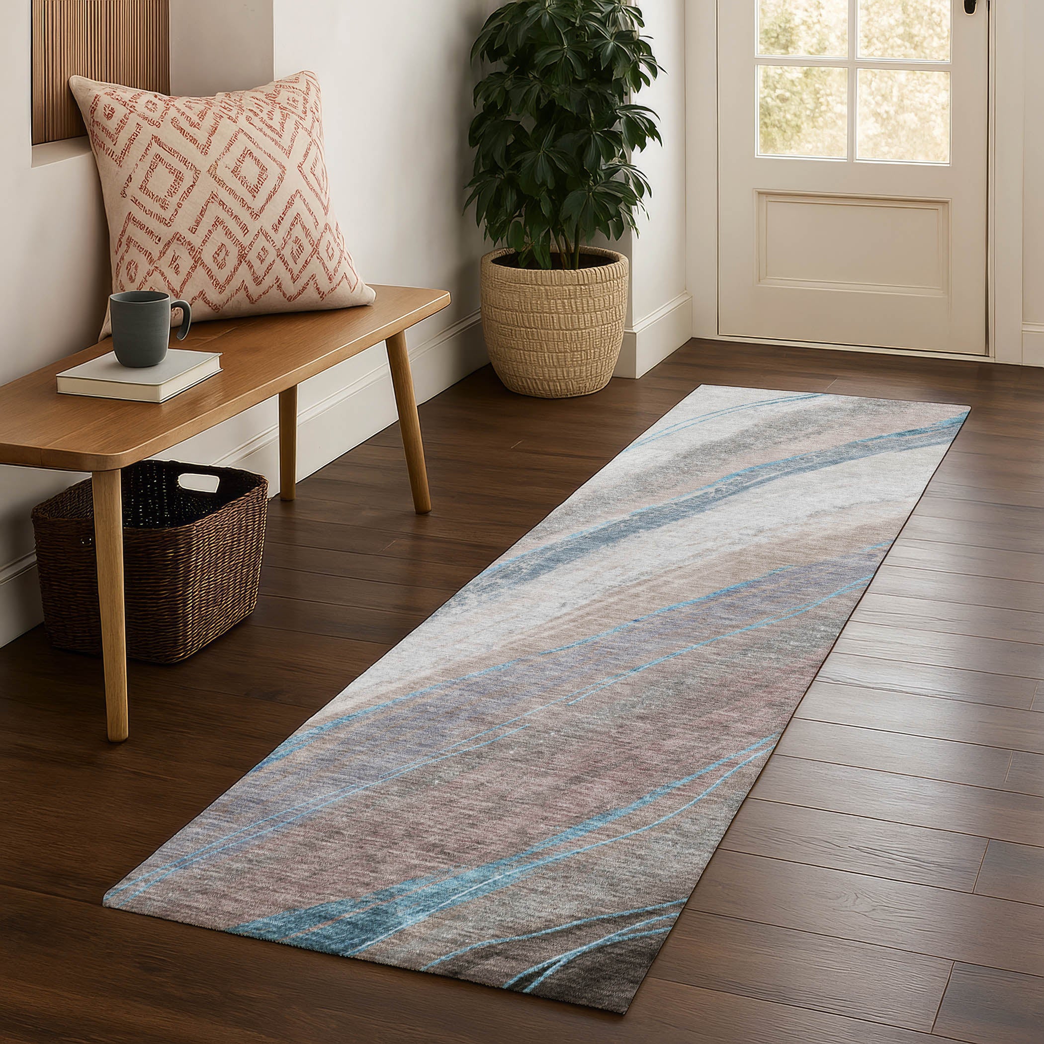 Kyoto Machine Washable Transitional Brown Rug 2'3" x 7'6" #shape_Runner