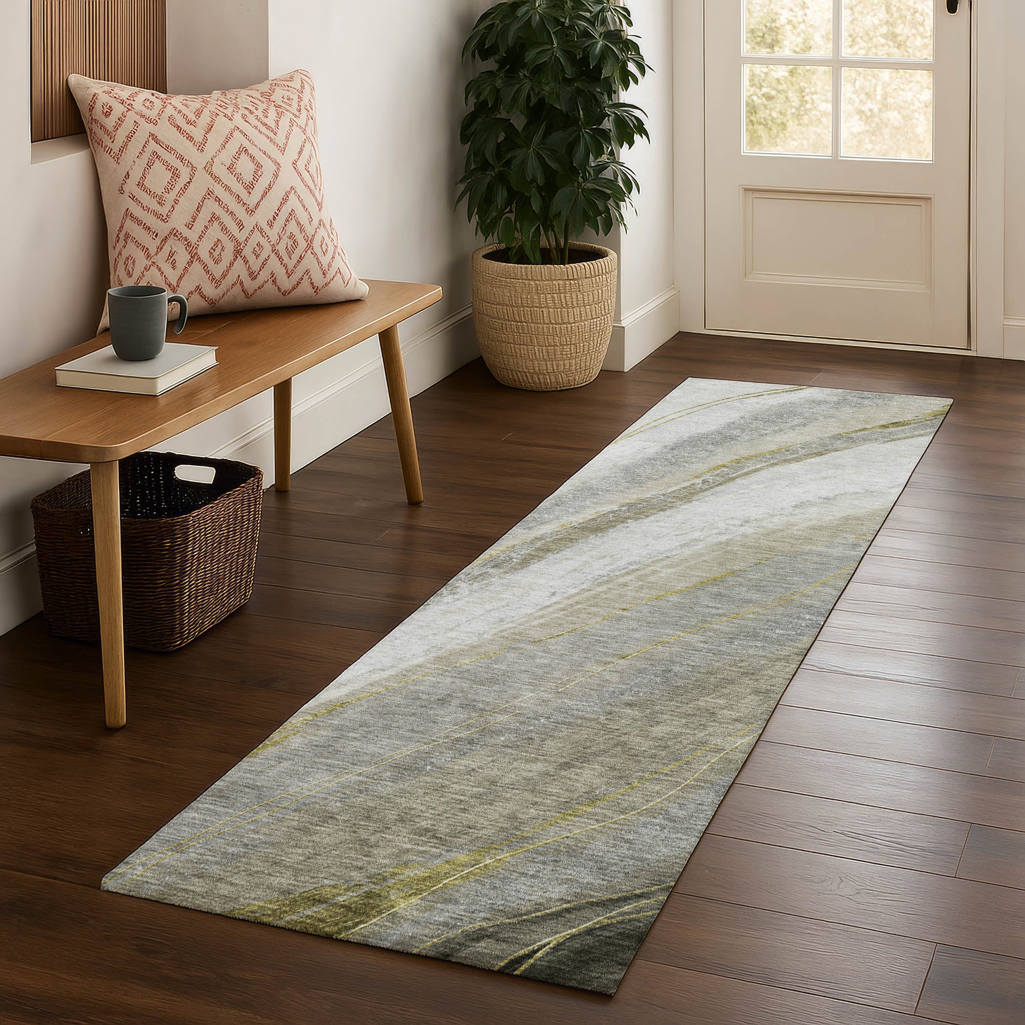 Kyoto Machine Washable Transitional Pewter Gray Rug 2'3" x 7'6" #shape_Runner