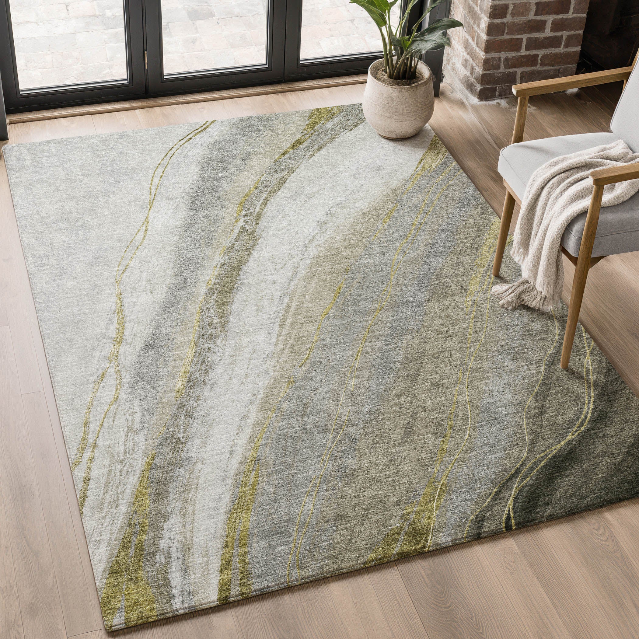 Kyoto Machine Washable Transitional Pewter Gray Rug 2'6" x 3'10" #shape_Rectangle