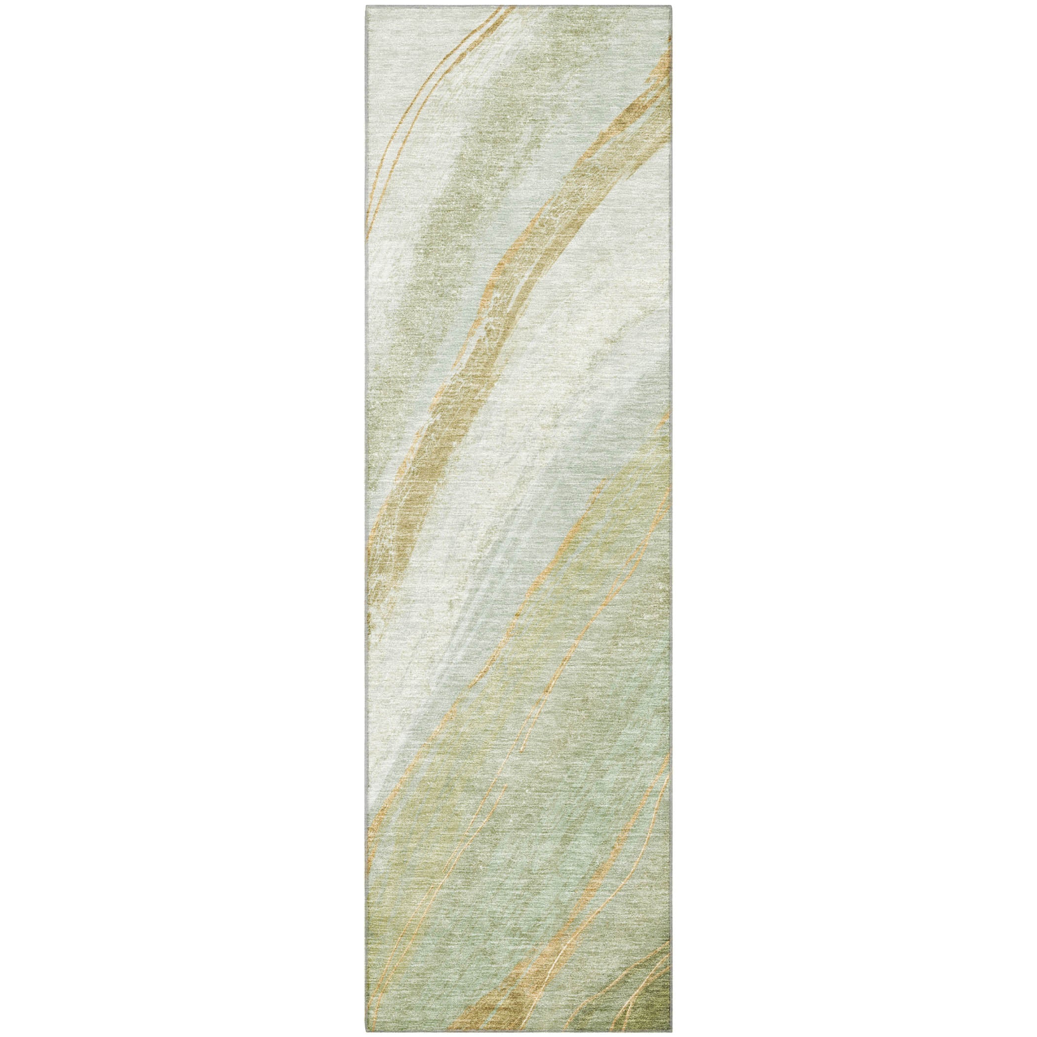 Kyoto Machine Washable Transitional Sage Green Rug 2'3" x 7'6" #shape_Runner