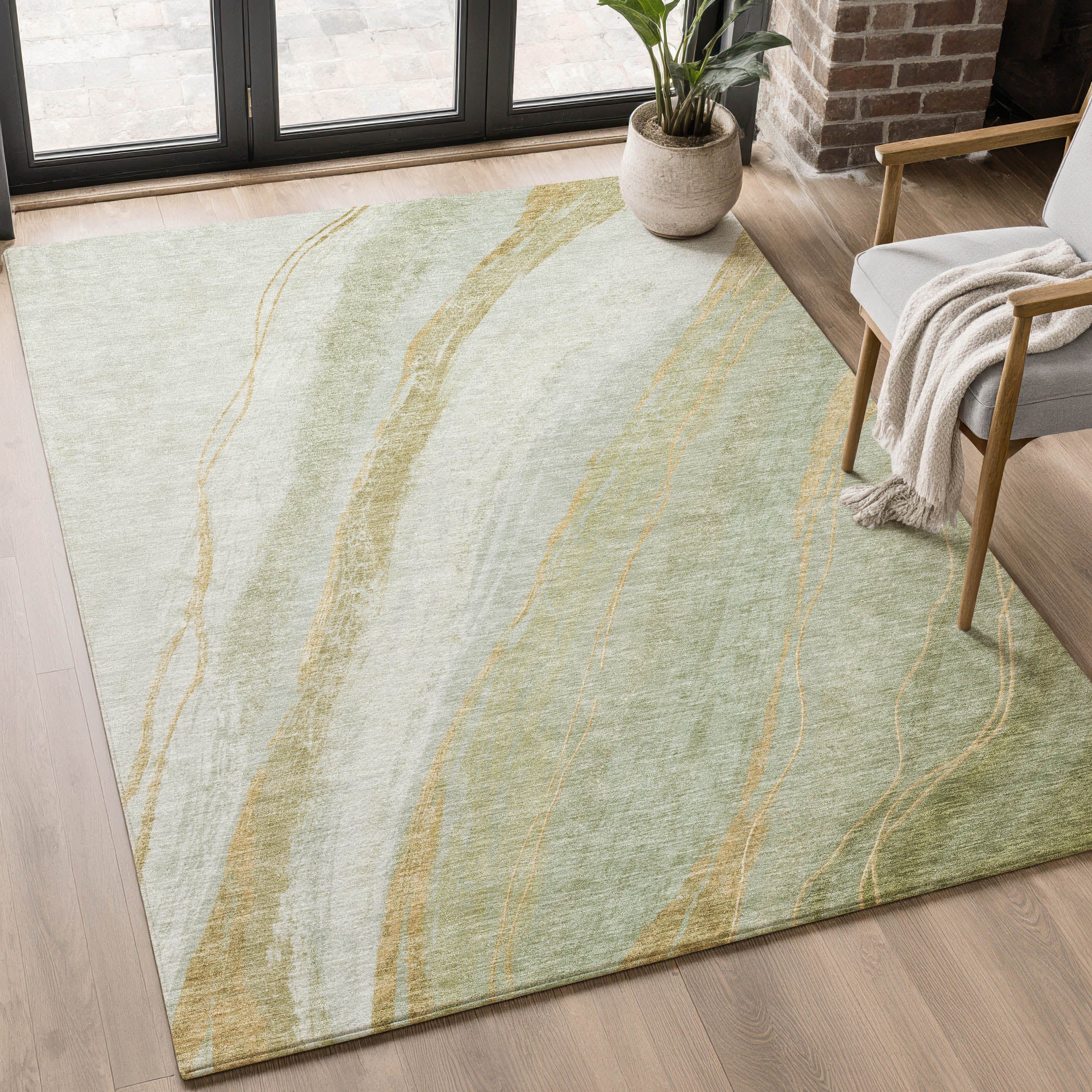 Kyoto Machine Washable Transitional Sage Green Rug 2'6" x 3'10" #shape_Rectangle