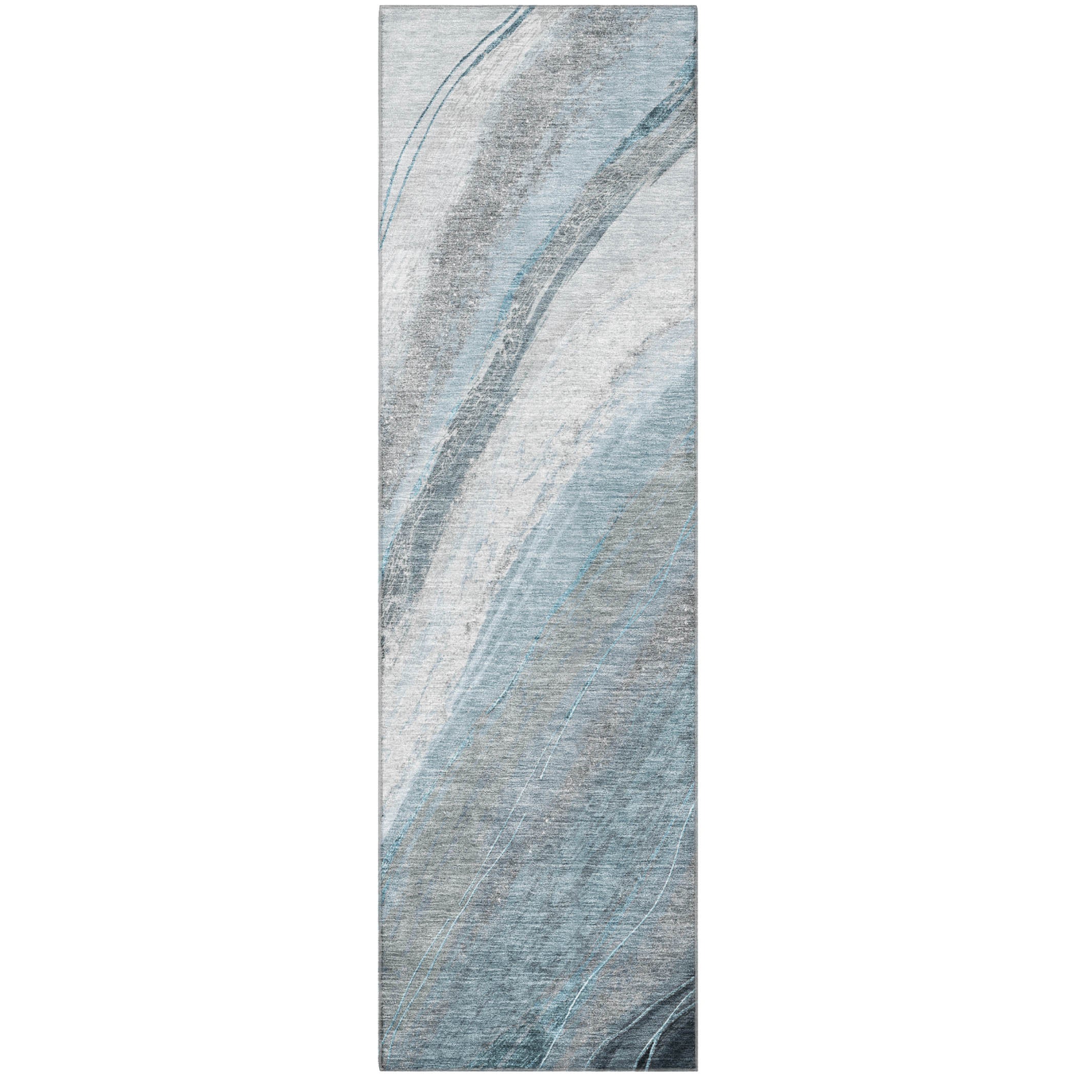 Kyoto Machine Washable Transitional Teal Rug 2'3" x 7'6" #shape_Runner