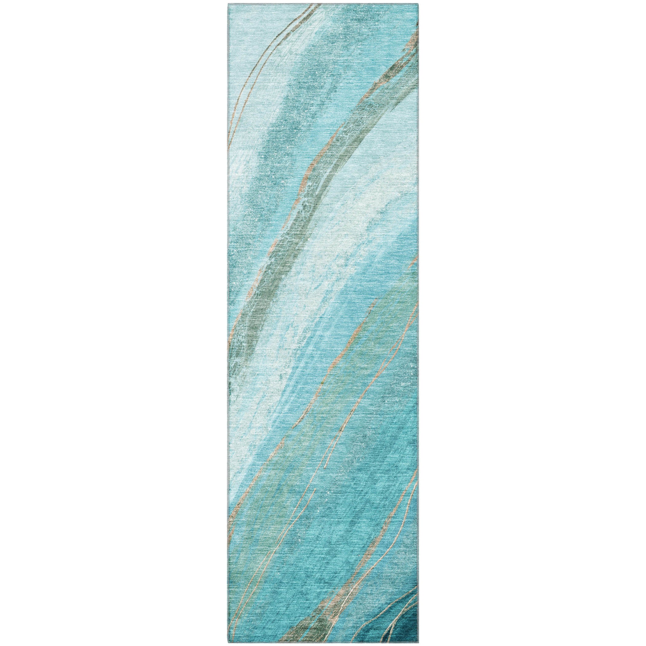 Kyoto Machine Washable Transitional Turquoise Teal Rug 2'3" x 7'6" #shape_Runner