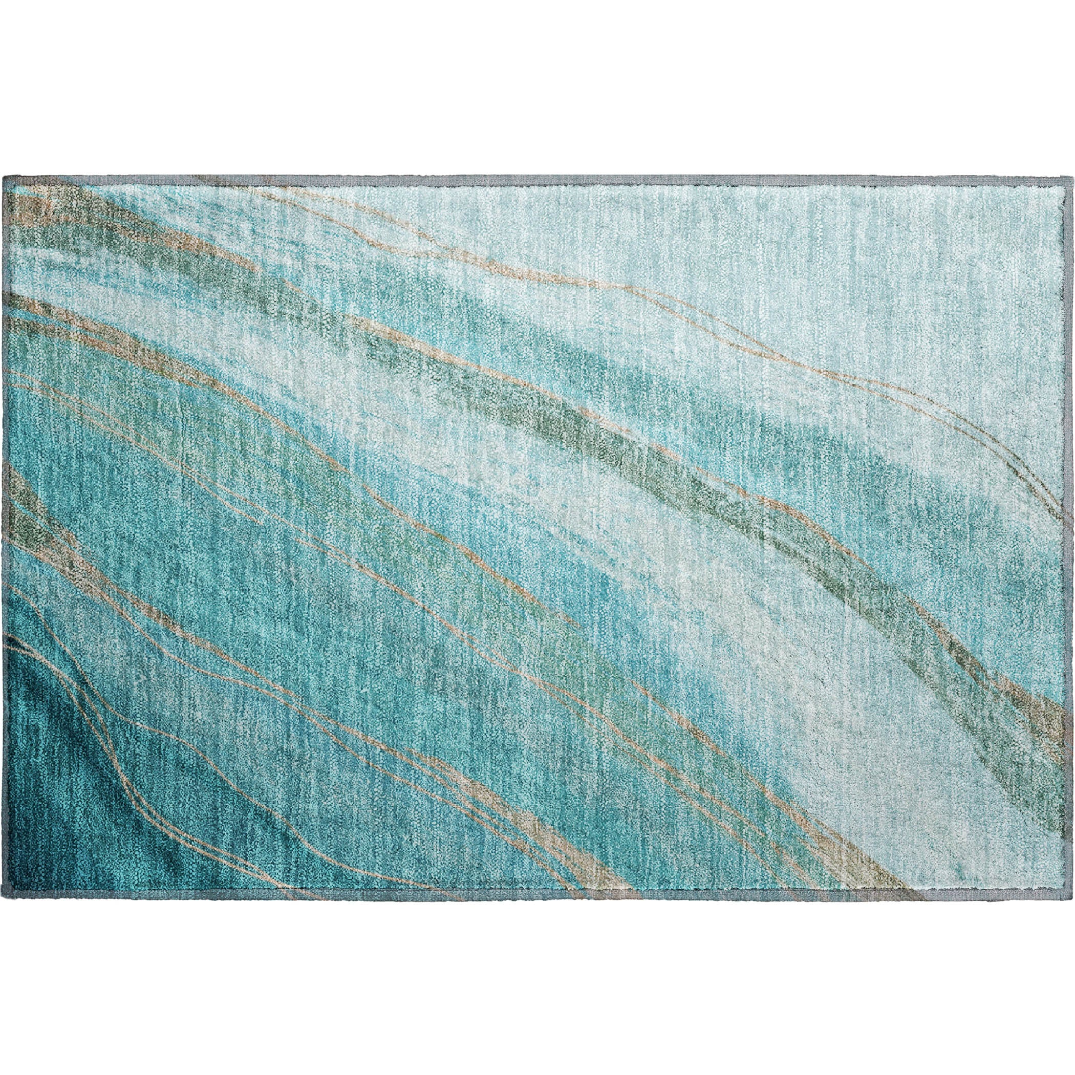 Kyoto Machine Washable Transitional Turquoise Teal Rug 1'8" x 2'6" #shape_Rectangle