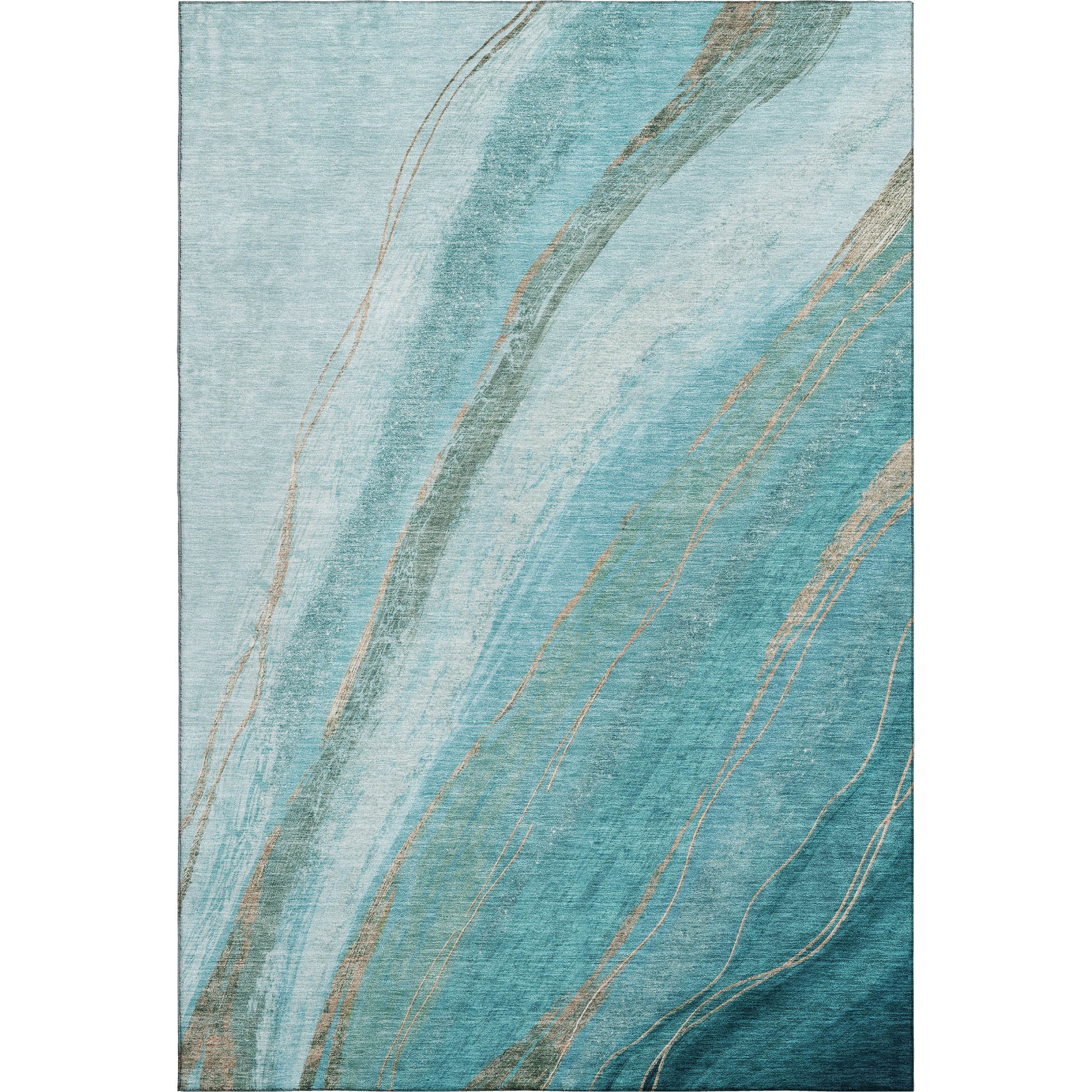 Kyoto Machine Washable Transitional Turquoise Teal Rug 2'6" x 3'10" #shape_Rectangle