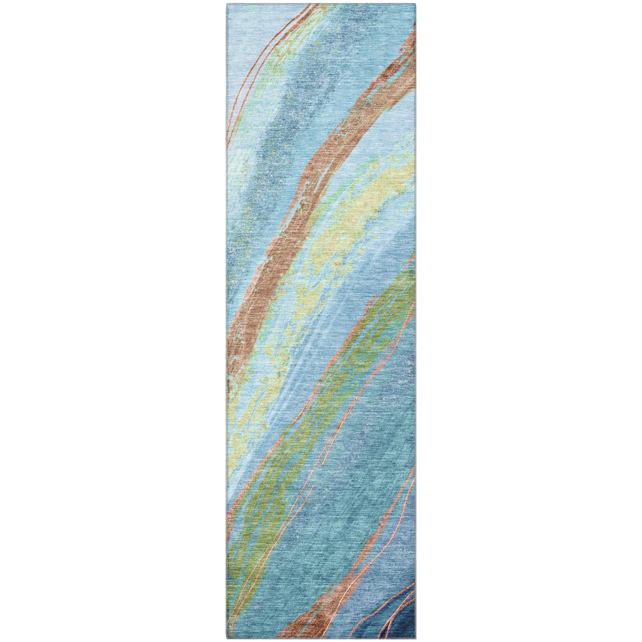 Florence Machine Washable Transitional Blue Rug 2'3" x 7'6" #shape_Runner