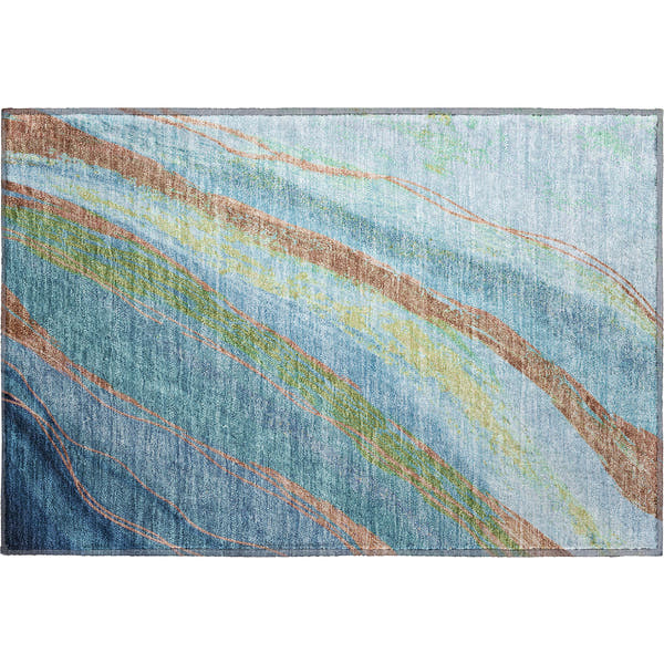 Florence Machine Washable Transitional Blue Rug 1'8" x 2'6"