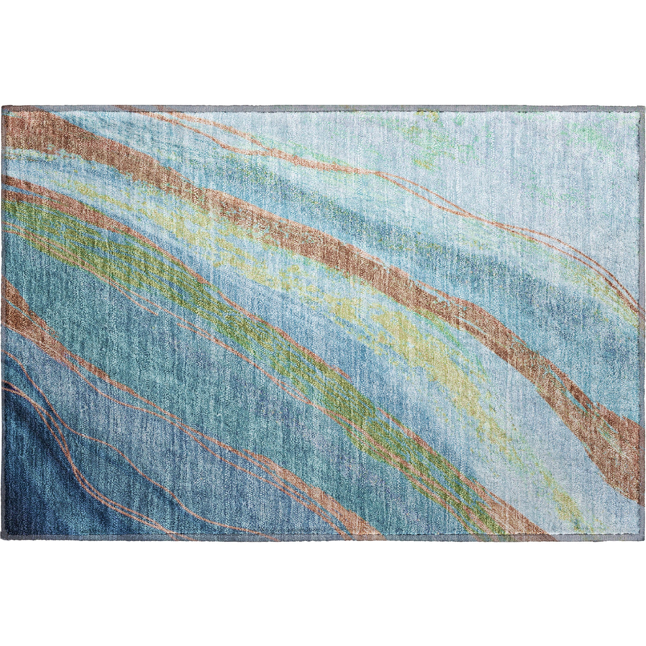 Florence Machine Washable Transitional Blue Rug 1'8" x 2'6" #shape_Rectangle