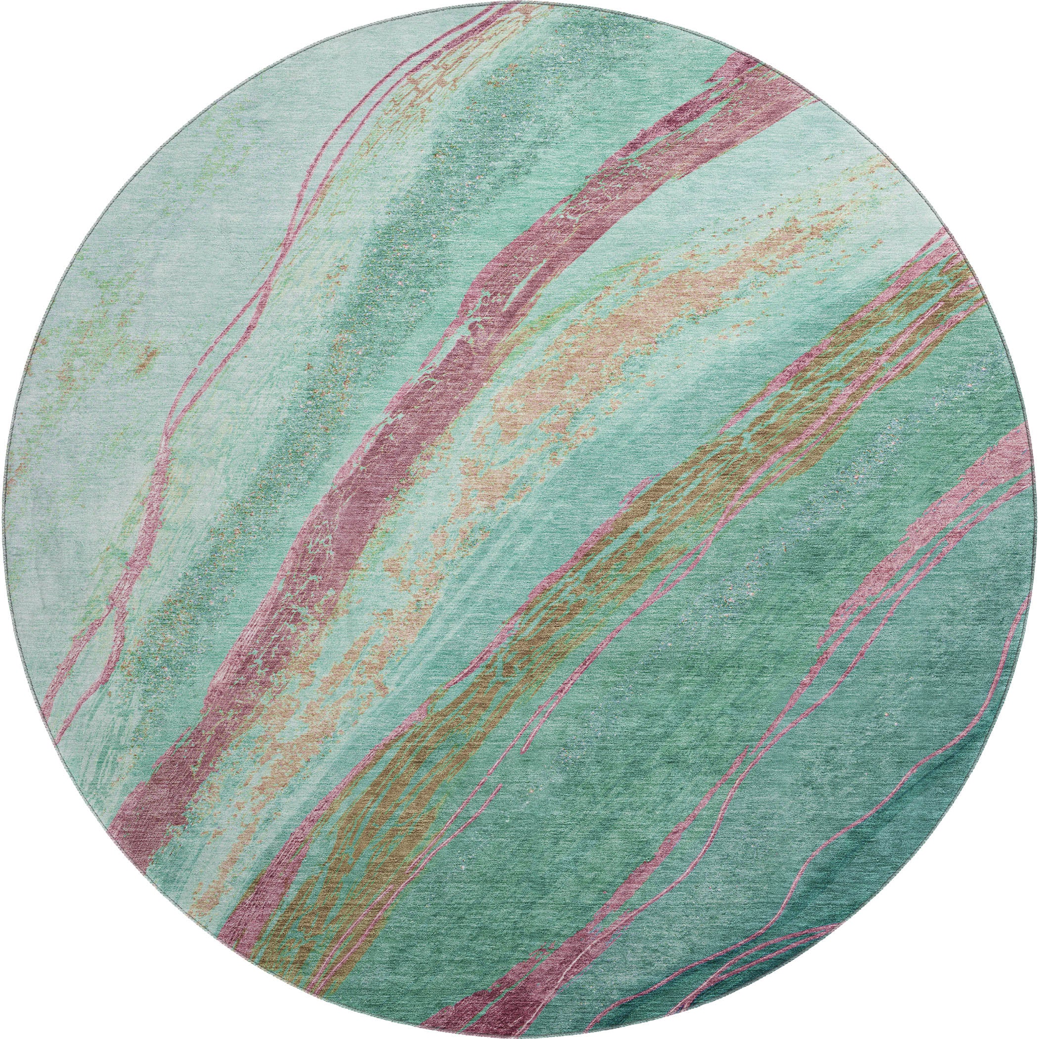 Florence Machine Washable Transitional Green Rug 8' x 8' #shape_Round