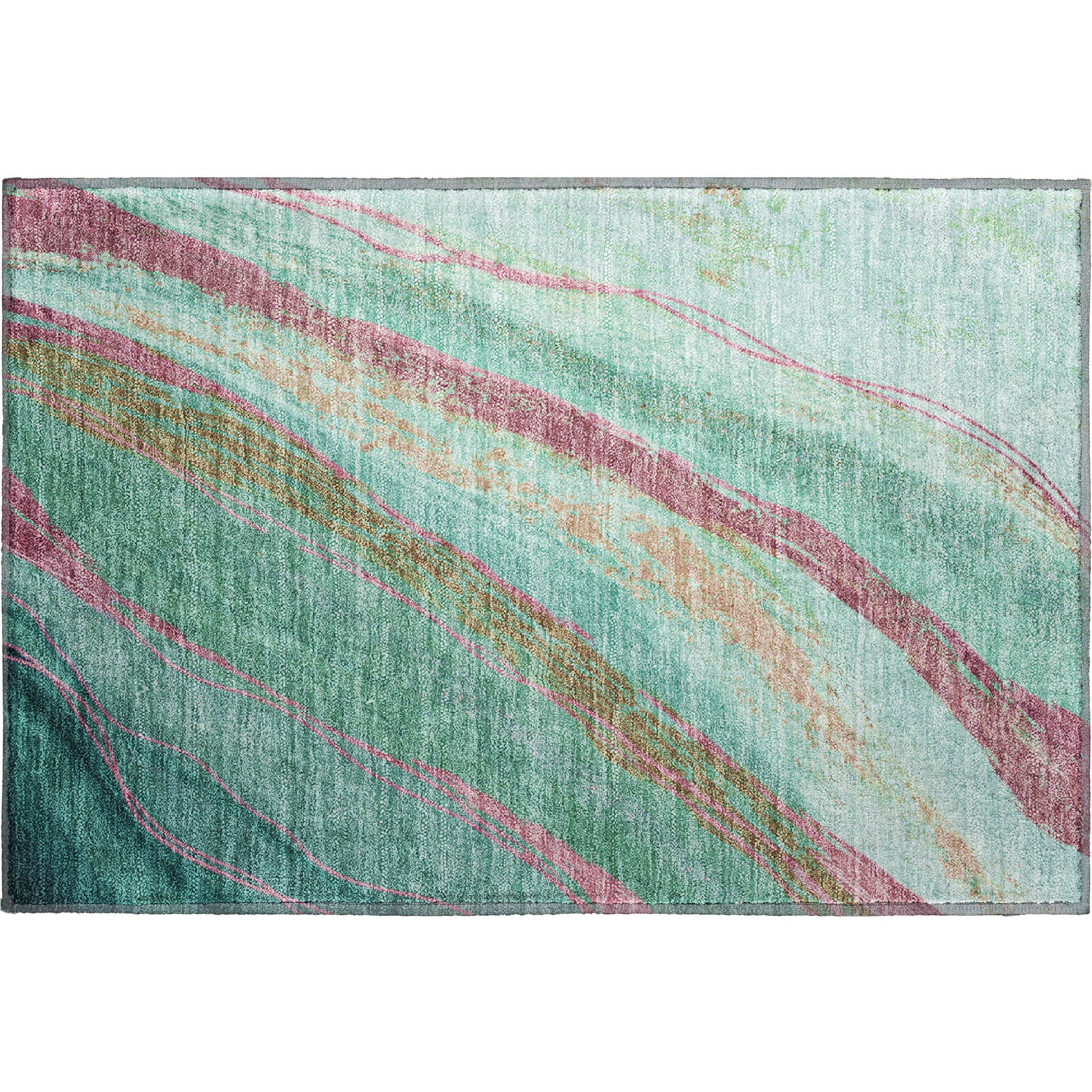 Florence Machine Washable Transitional Green Rug 1'8" x 2'6" #shape_Rectangle