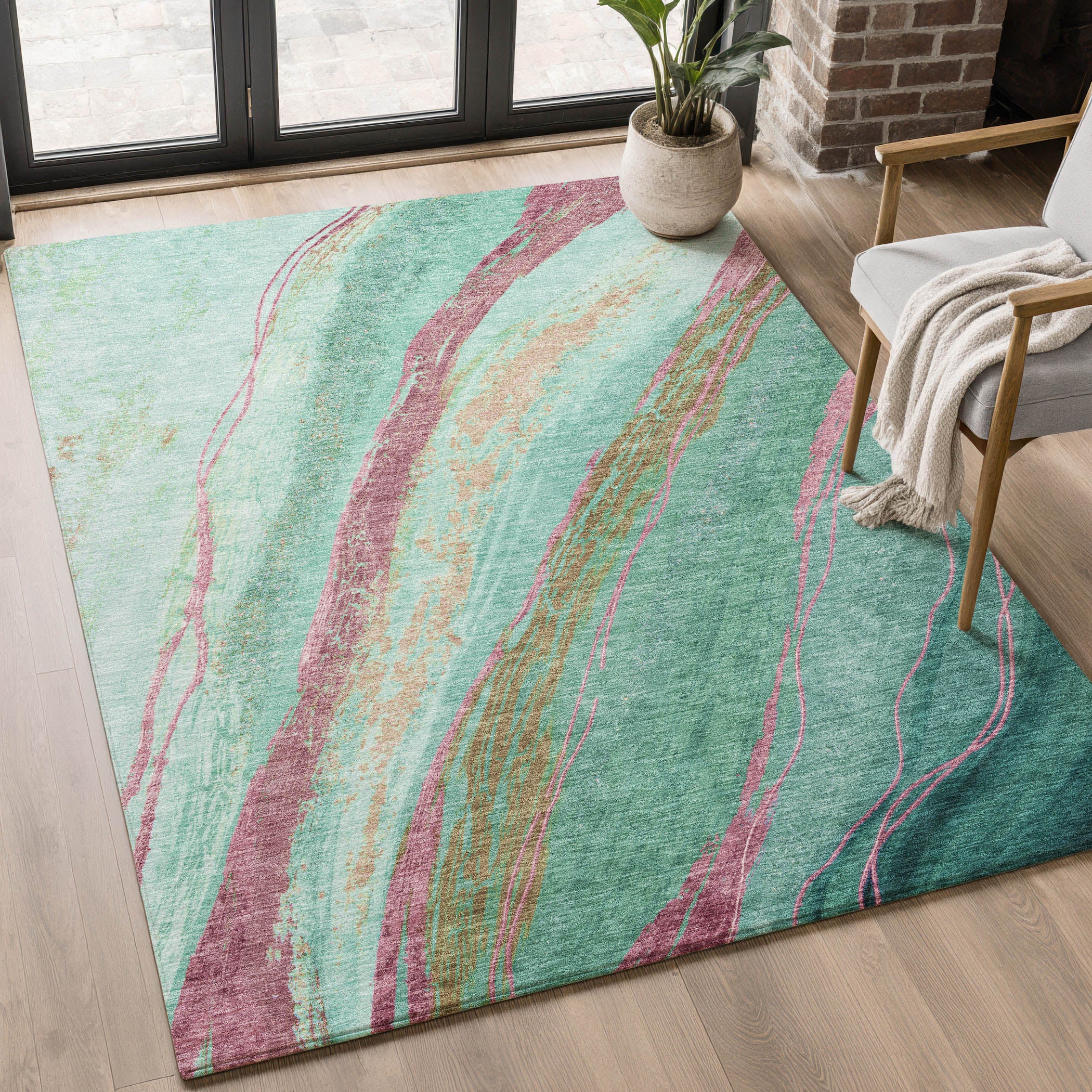 Florence Machine Washable Transitional Green Rug 2'6" x 3'10" #shape_Rectangle