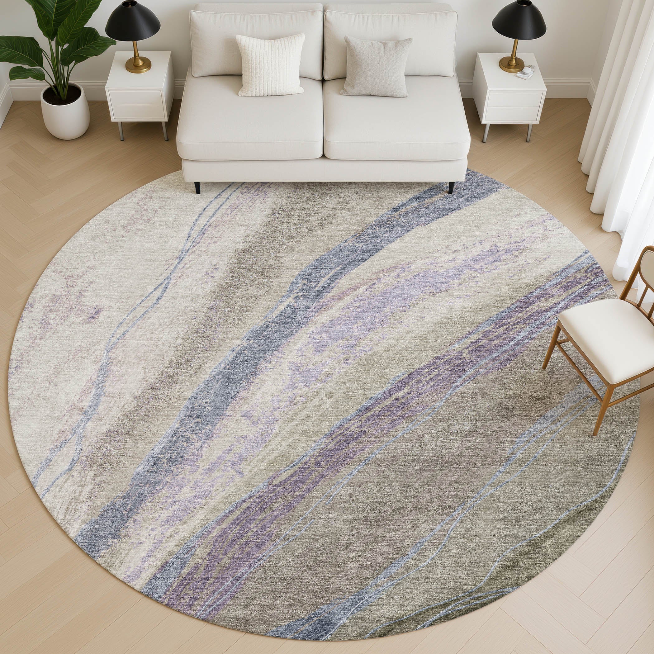 Florence Machine Washable Transitional Mocha Brown Rug 8' x 8' #shape_Round