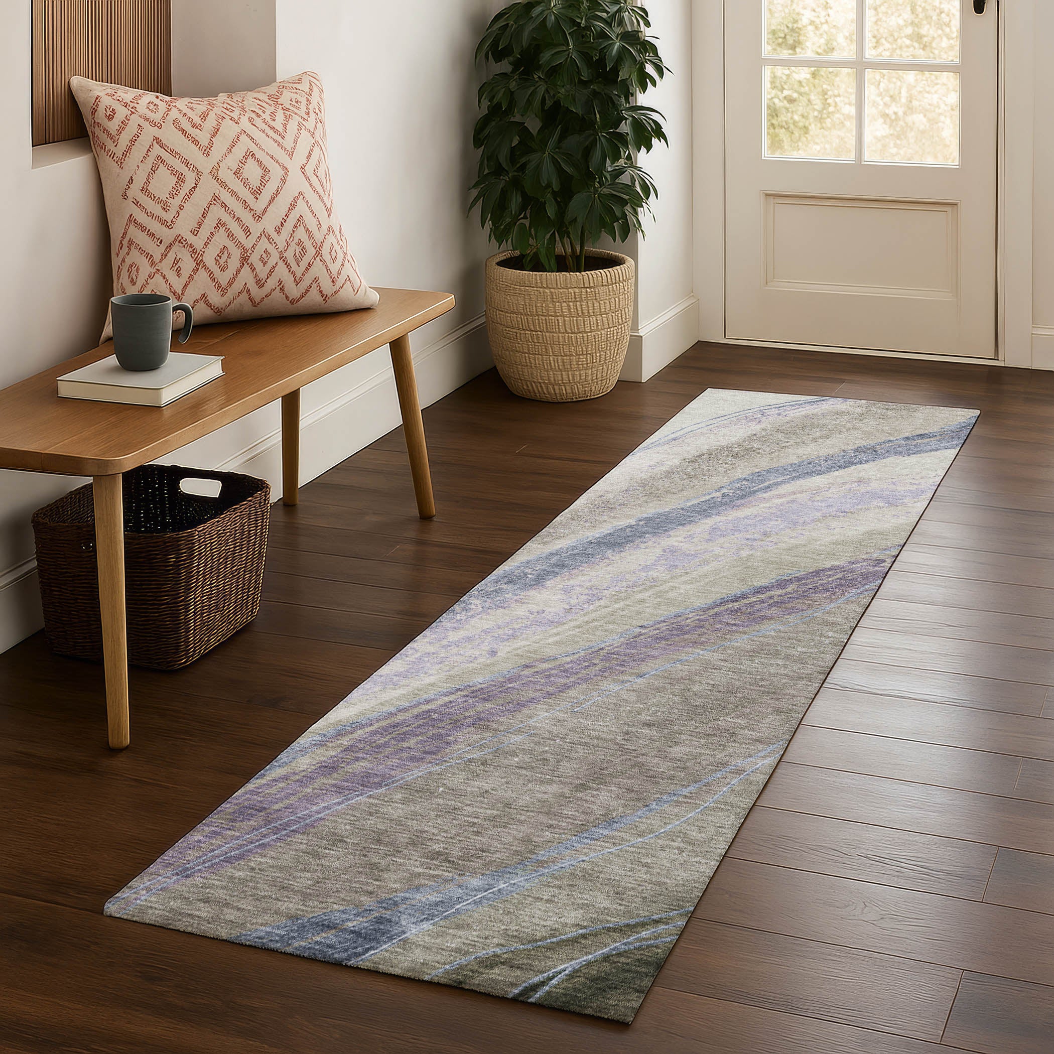 Florence Machine Washable Transitional Mocha Brown Rug 2'3" x 7'6" #shape_Runner