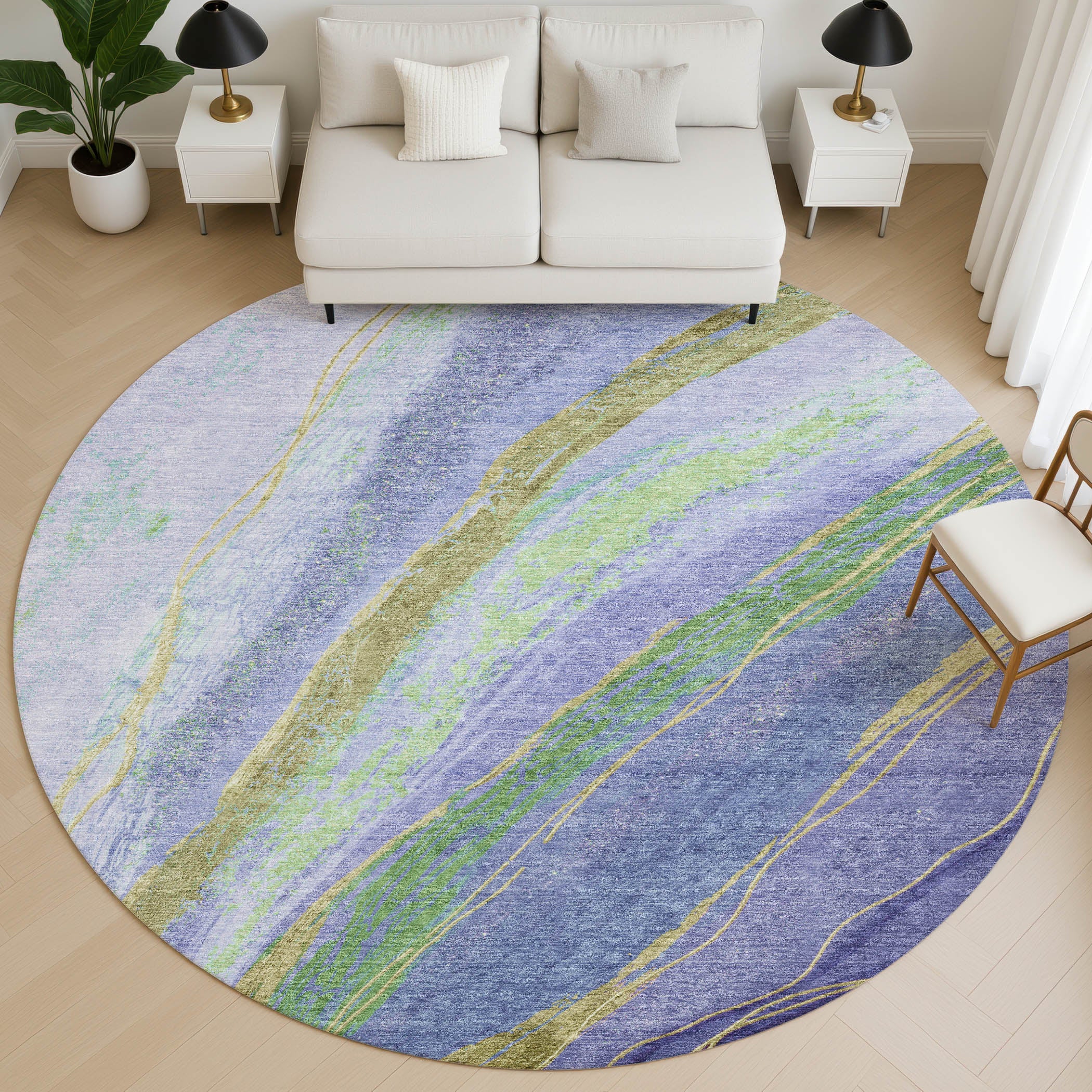 Florence Machine Washable Transitional Purple Rug 8' x 8' #shape_Round