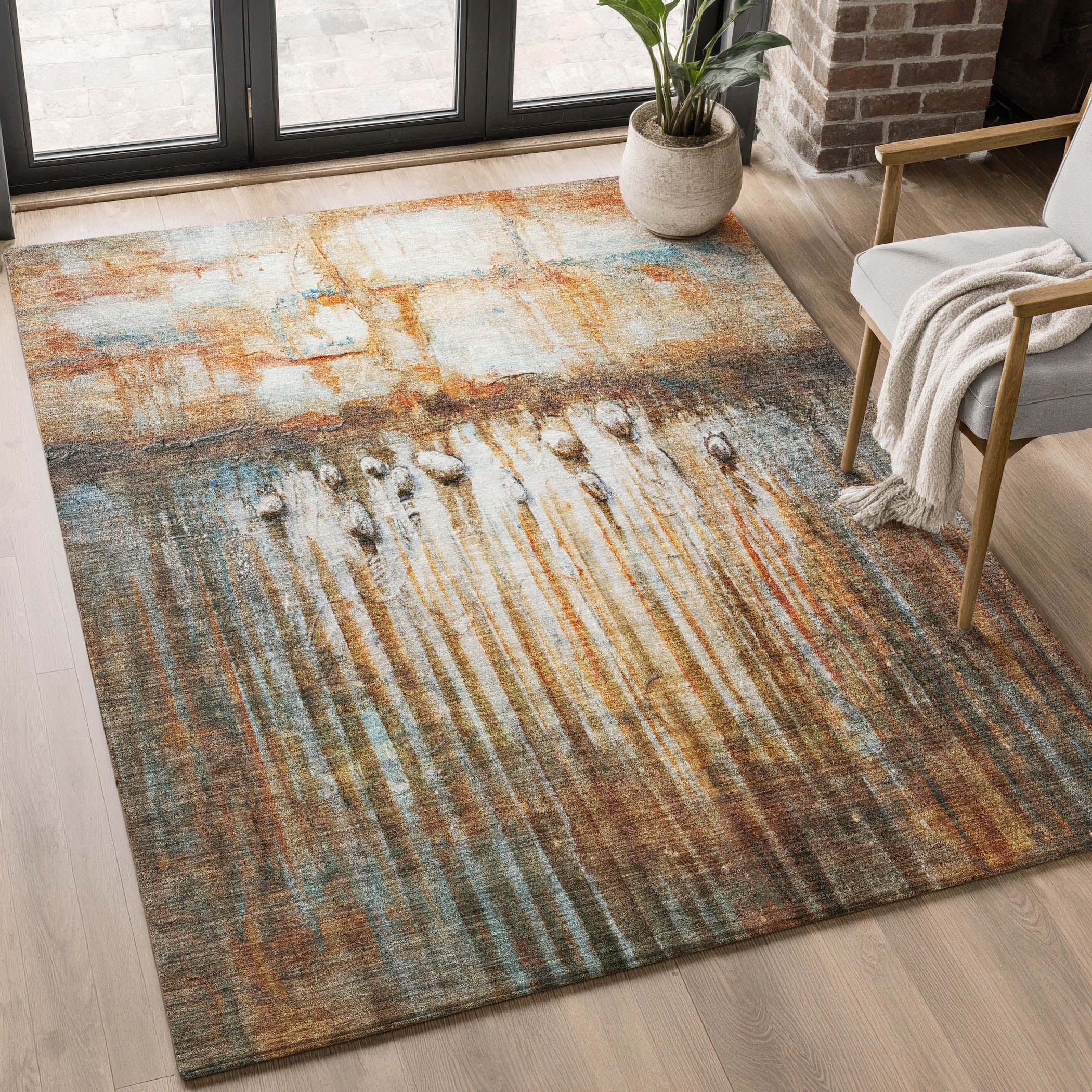 Luang Prabang Machine Washable Transitional Paprika Orange Rug 2'6" x 3'10" #shape_Rectangle