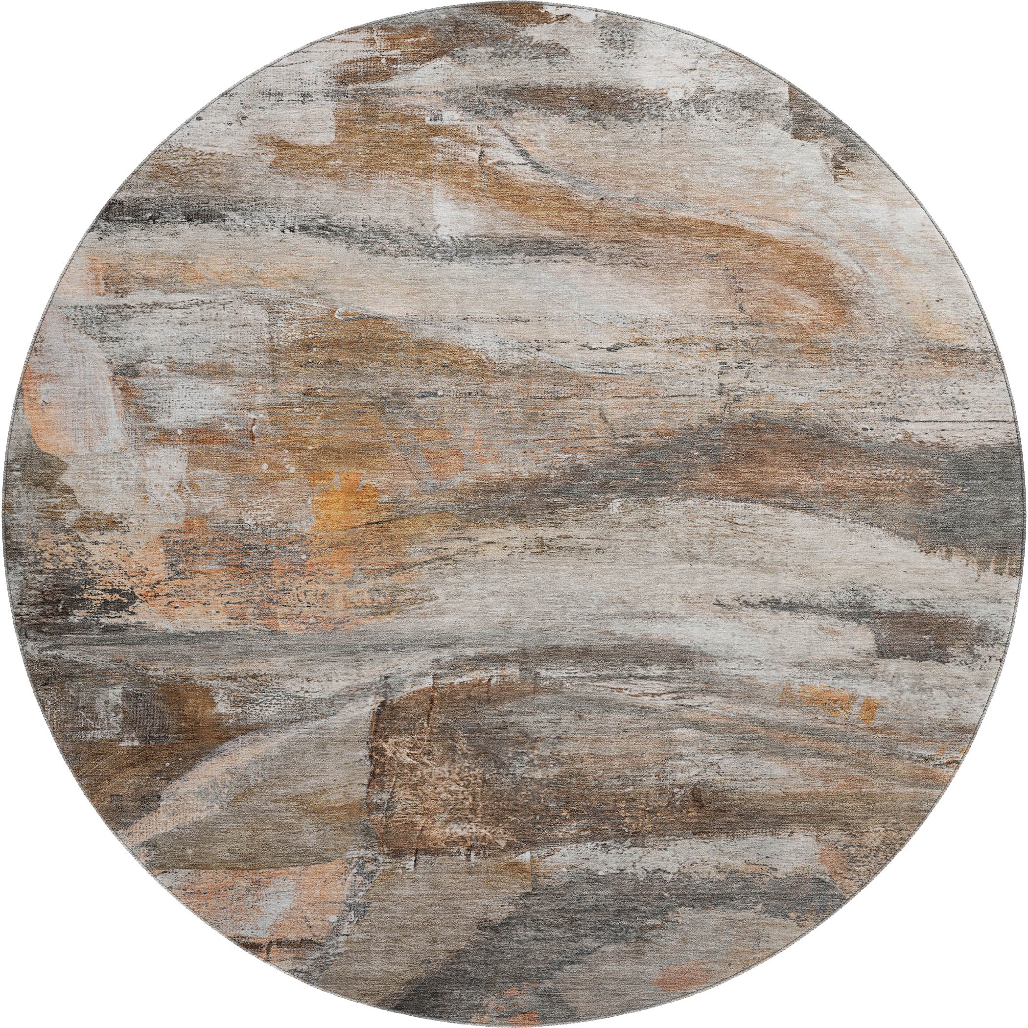 Lima Machine Washable Transitional Brown Rug 8' x 8' #shape_Round