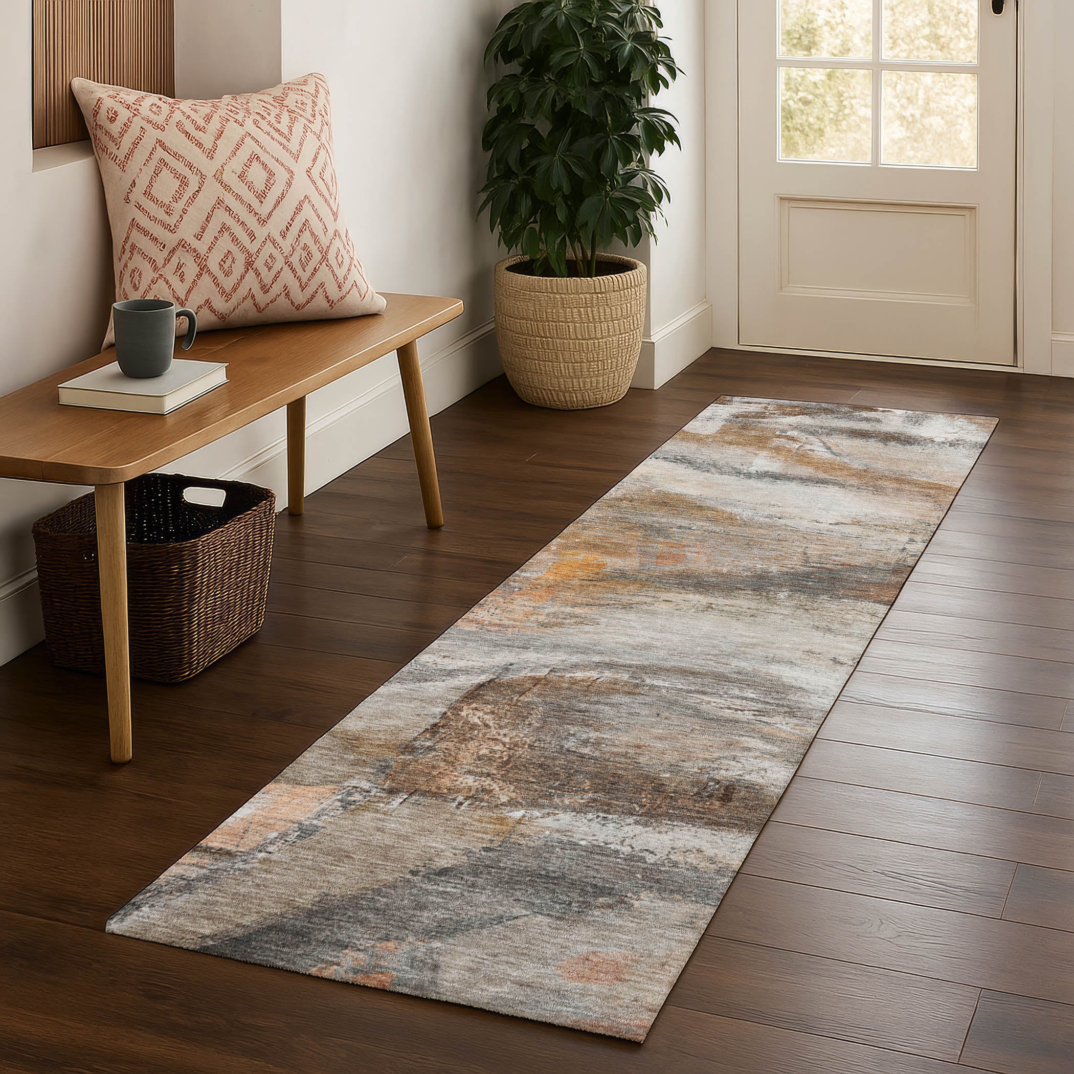 Lima Machine Washable Transitional Brown Rug 2'3" x 7'6" #shape_Runner