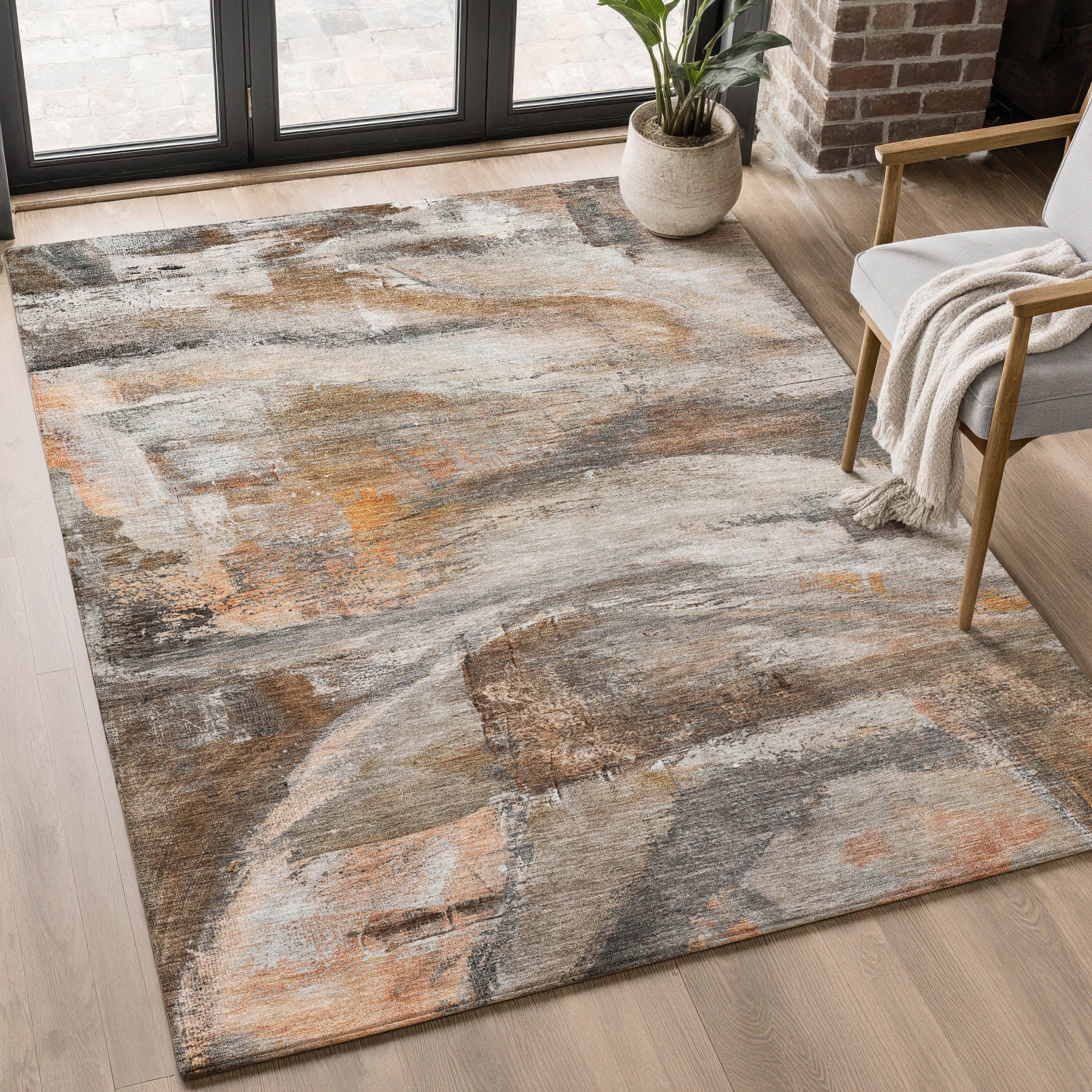 Lima Machine Washable Transitional Brown Rug 2'6" x 3'10" #shape_Rectangle