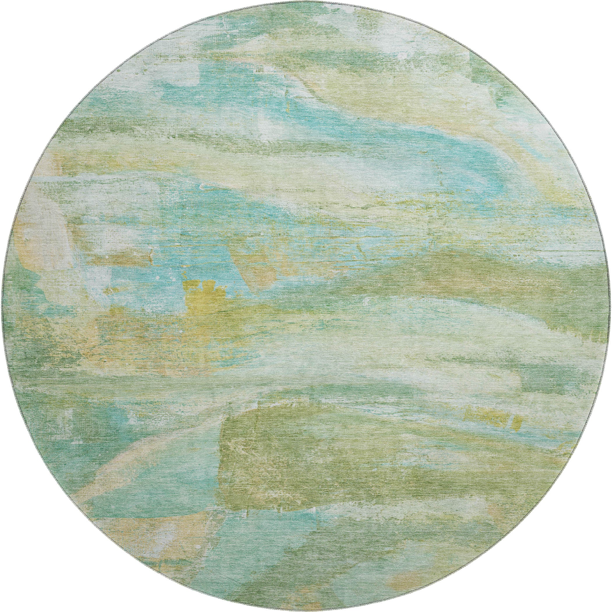 Lima Machine Washable Transitional Green Rug 8' x 8' #shape_Round