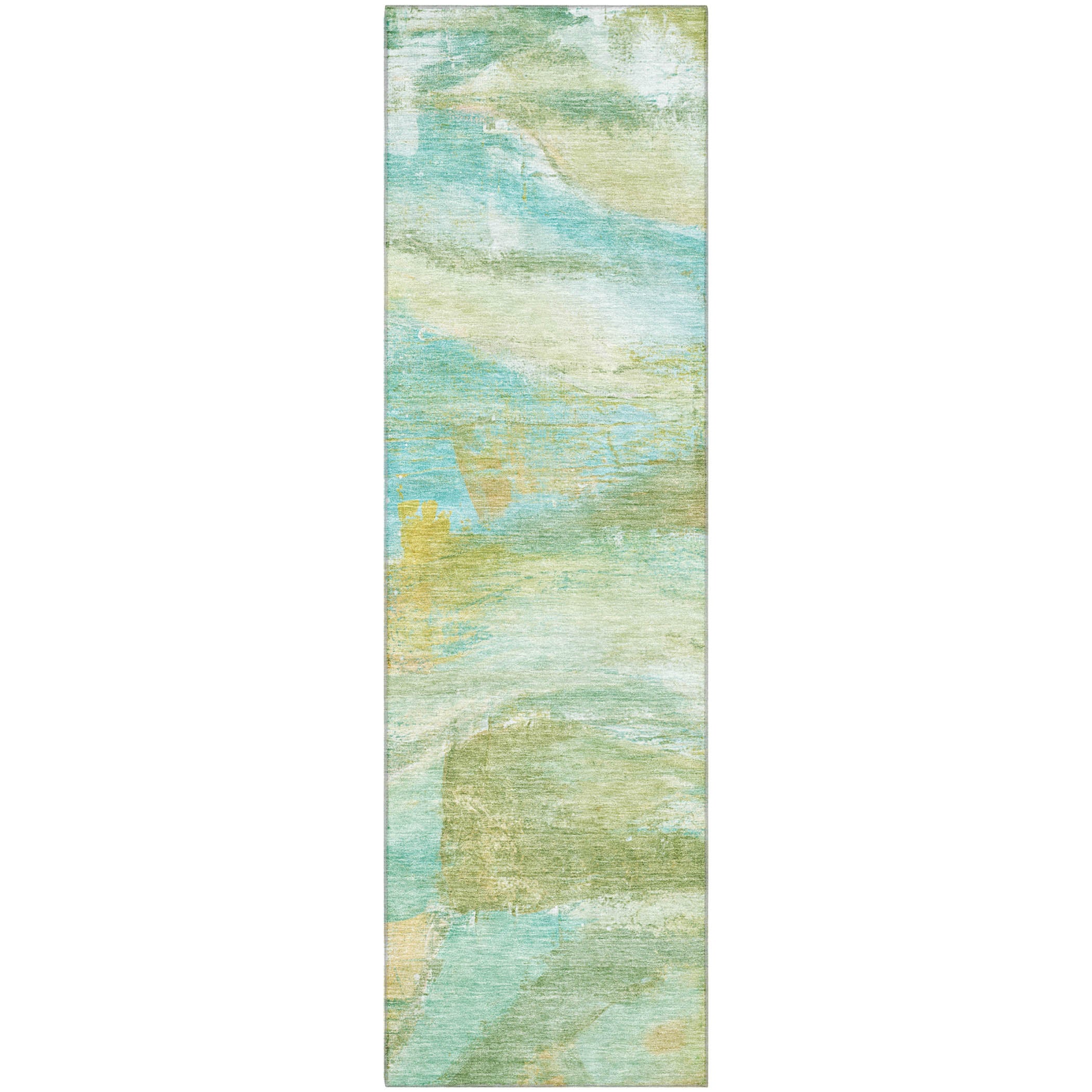 Lima Machine Washable Transitional Green Rug 2'3" x 7'6" #shape_Runner