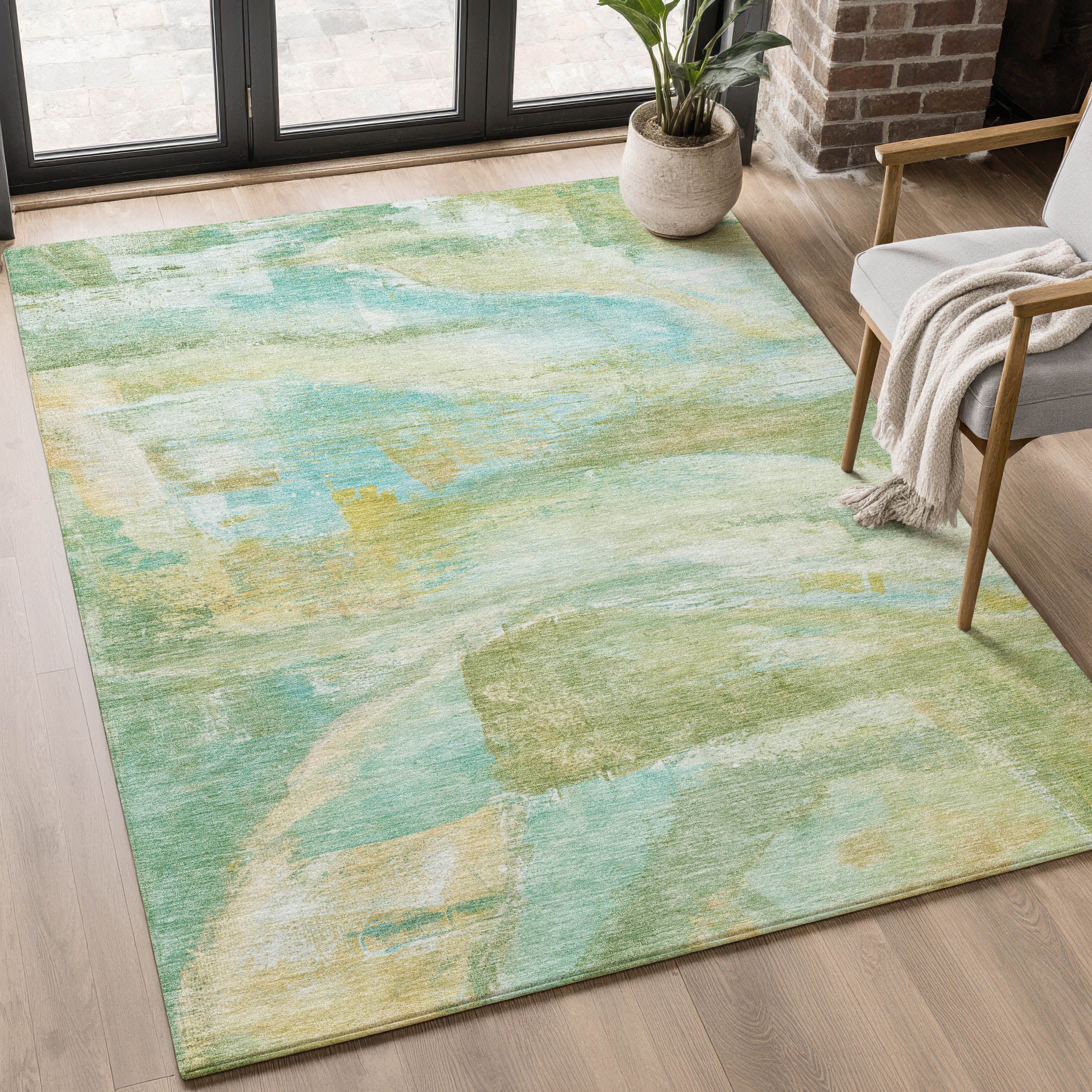Lima Machine Washable Transitional Green Rug 2'6" x 3'10" #shape_Rectangle