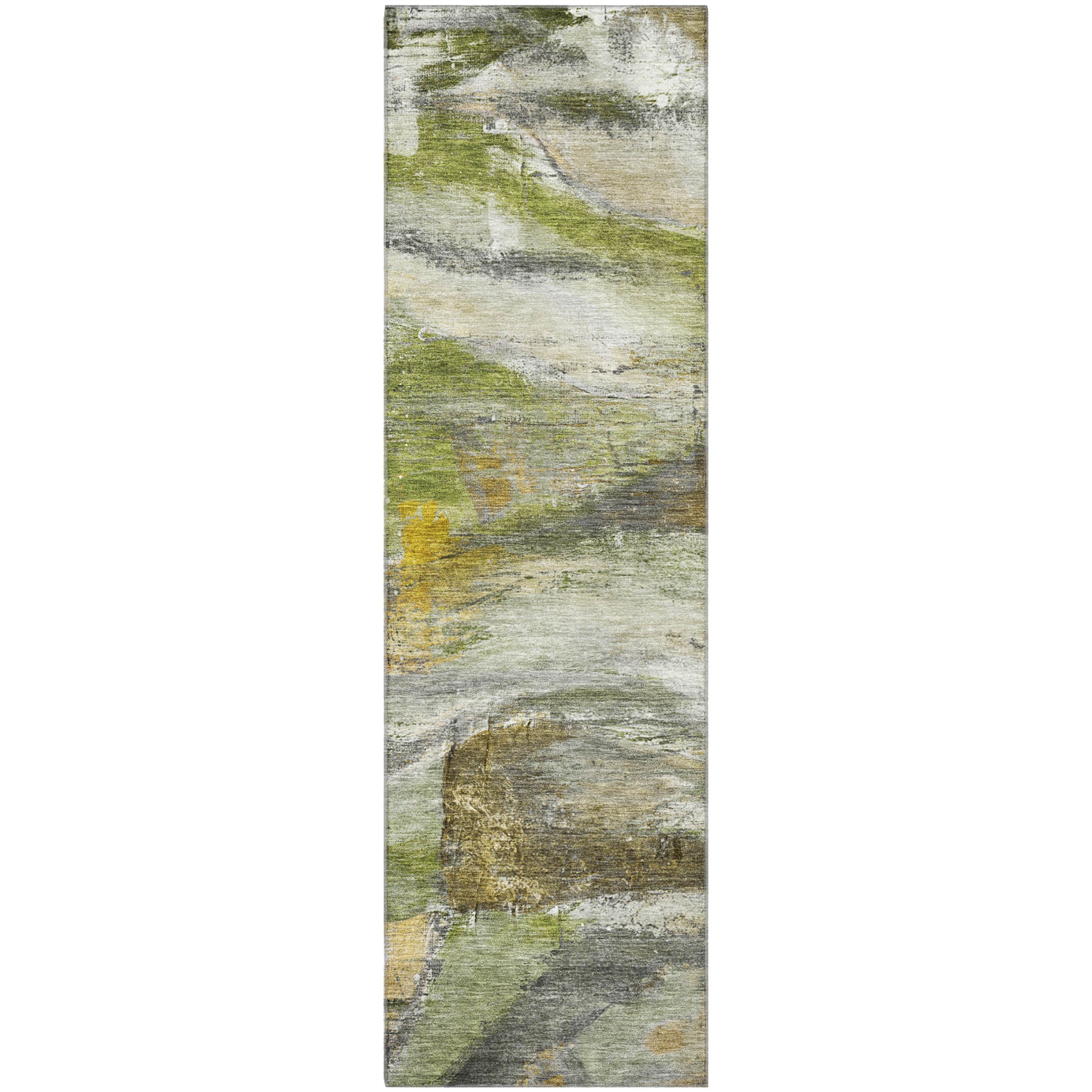 Lima Machine Washable Transitional Olive Green Rug 2'3" x 7'6" #shape_Runner