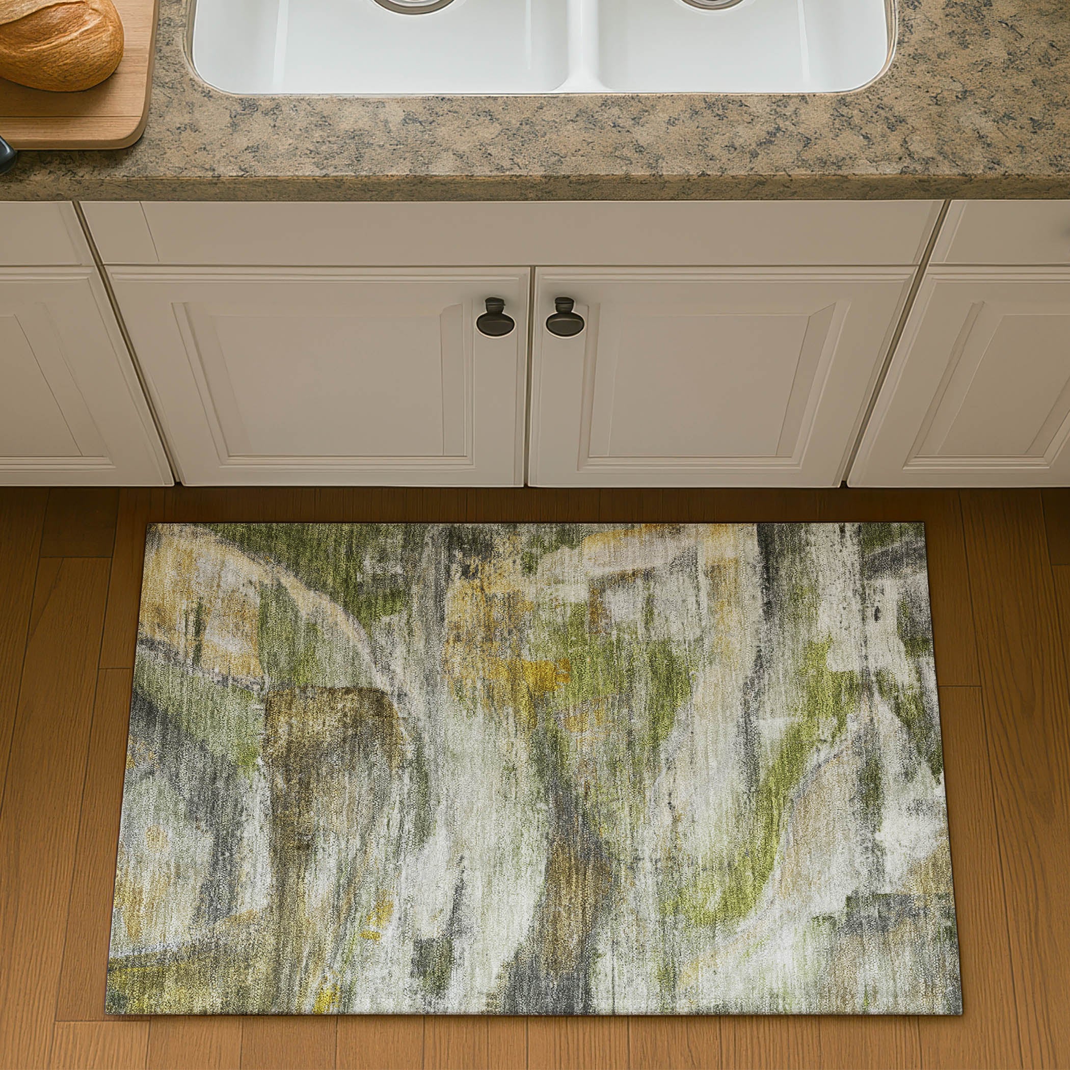 Lima Machine Washable Transitional Olive Green Rug 1'8" x 2'6" #shape_Rectangle