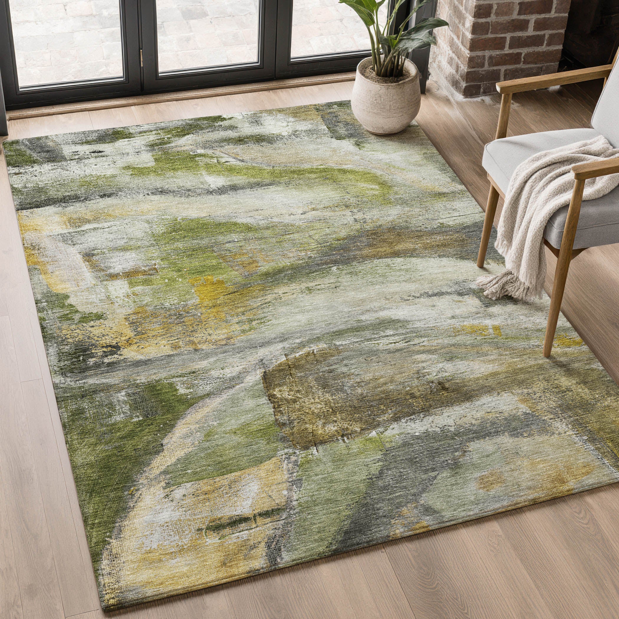 Lima Machine Washable Transitional Olive Green Rug 2'6" x 3'10" #shape_Rectangle
