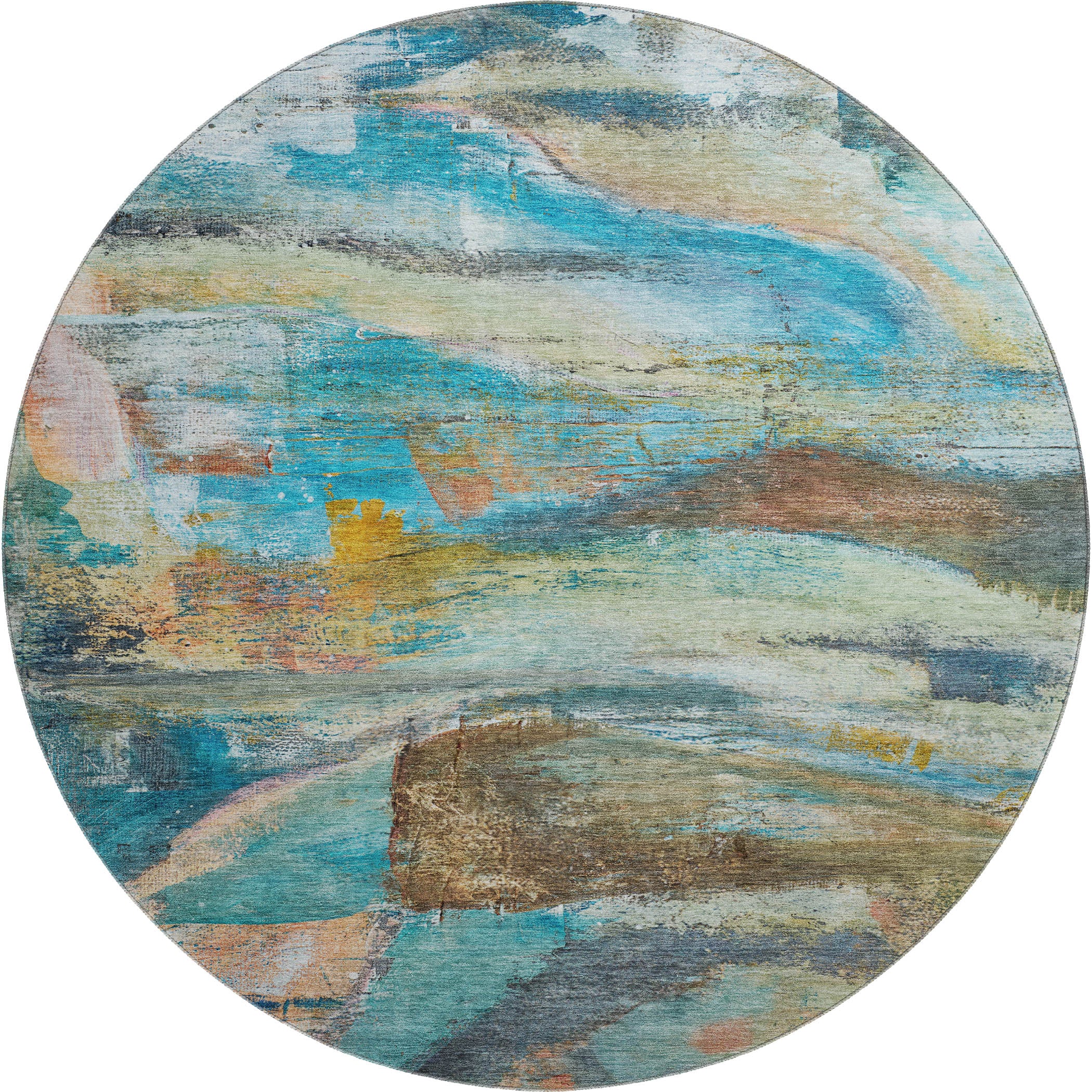 Lima Machine Washable Transitional Teal Rug 8' x 8' #shape_Round