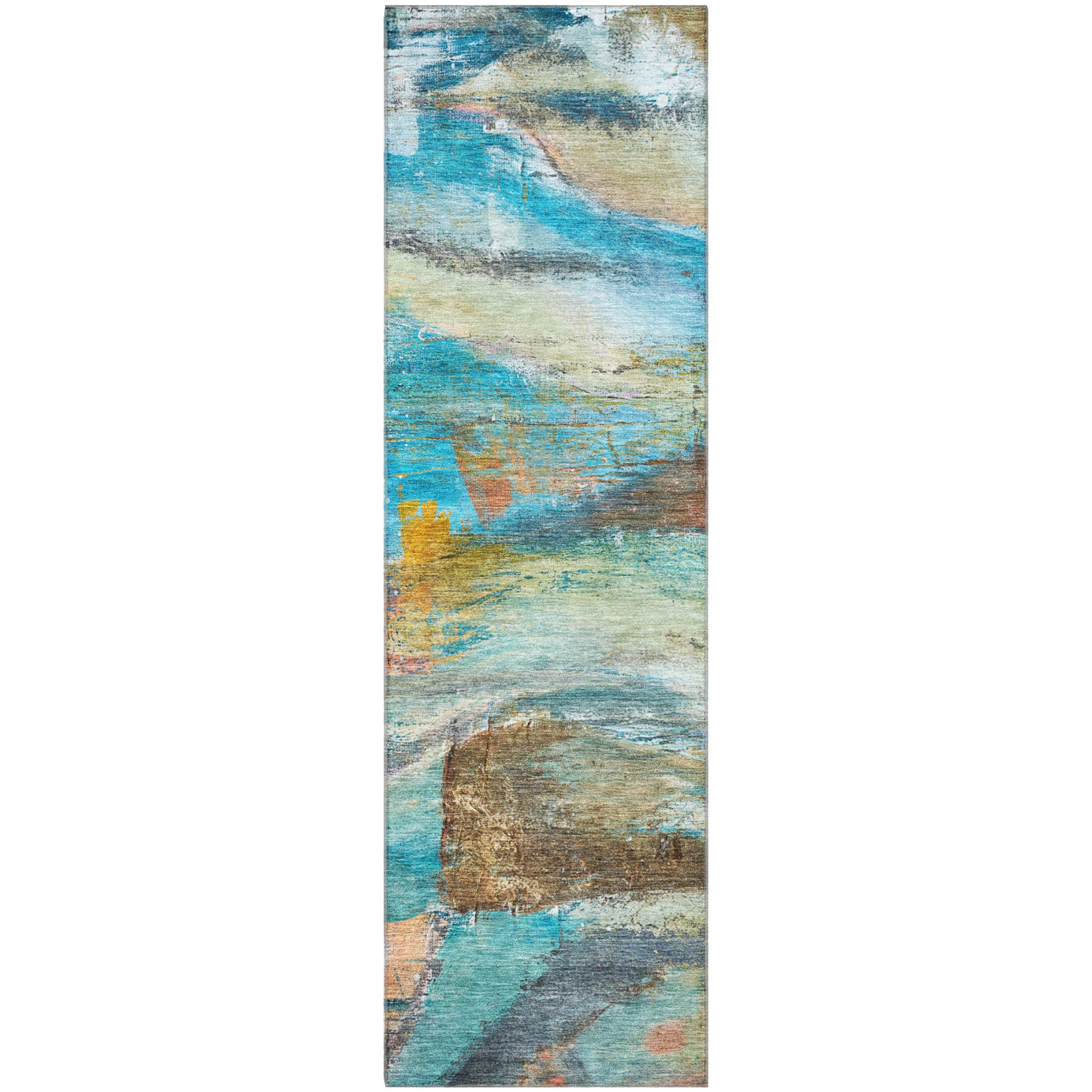 Lima Machine Washable Transitional Teal Rug 2'3" x 7'6" #shape_Runner
